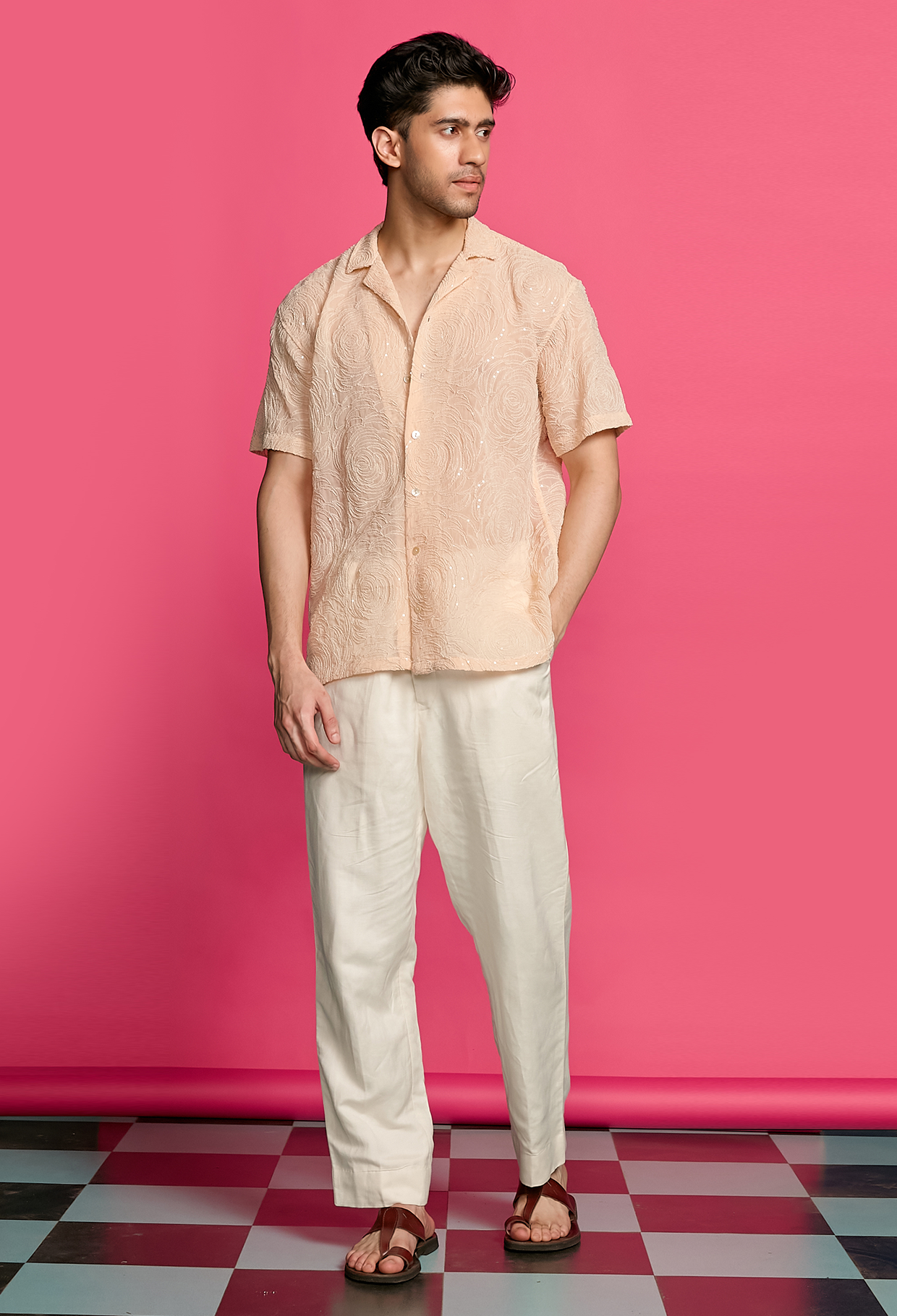 Shimmerveil Embroidered Peach Shirt