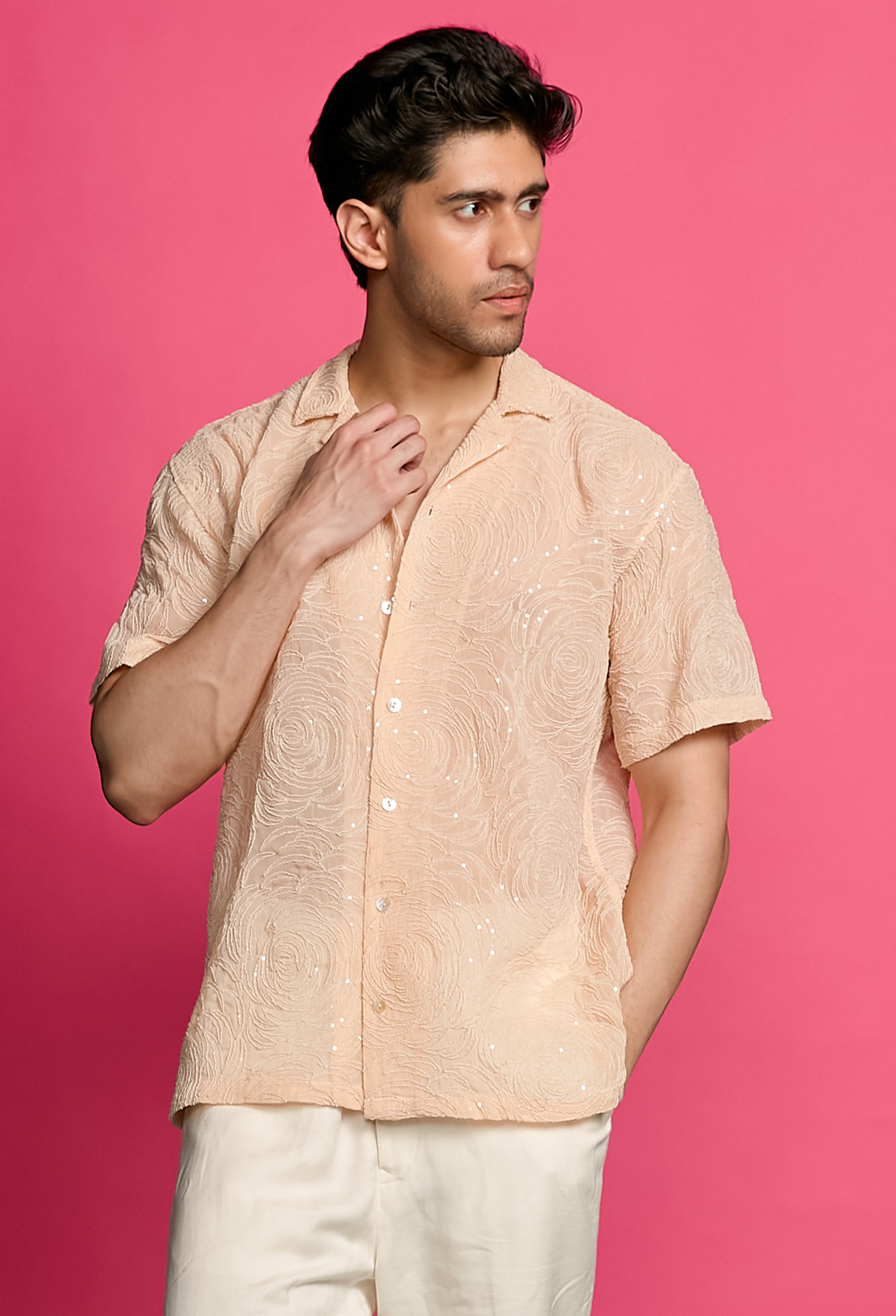 Shimmerveil Embroidered Peach Shirt