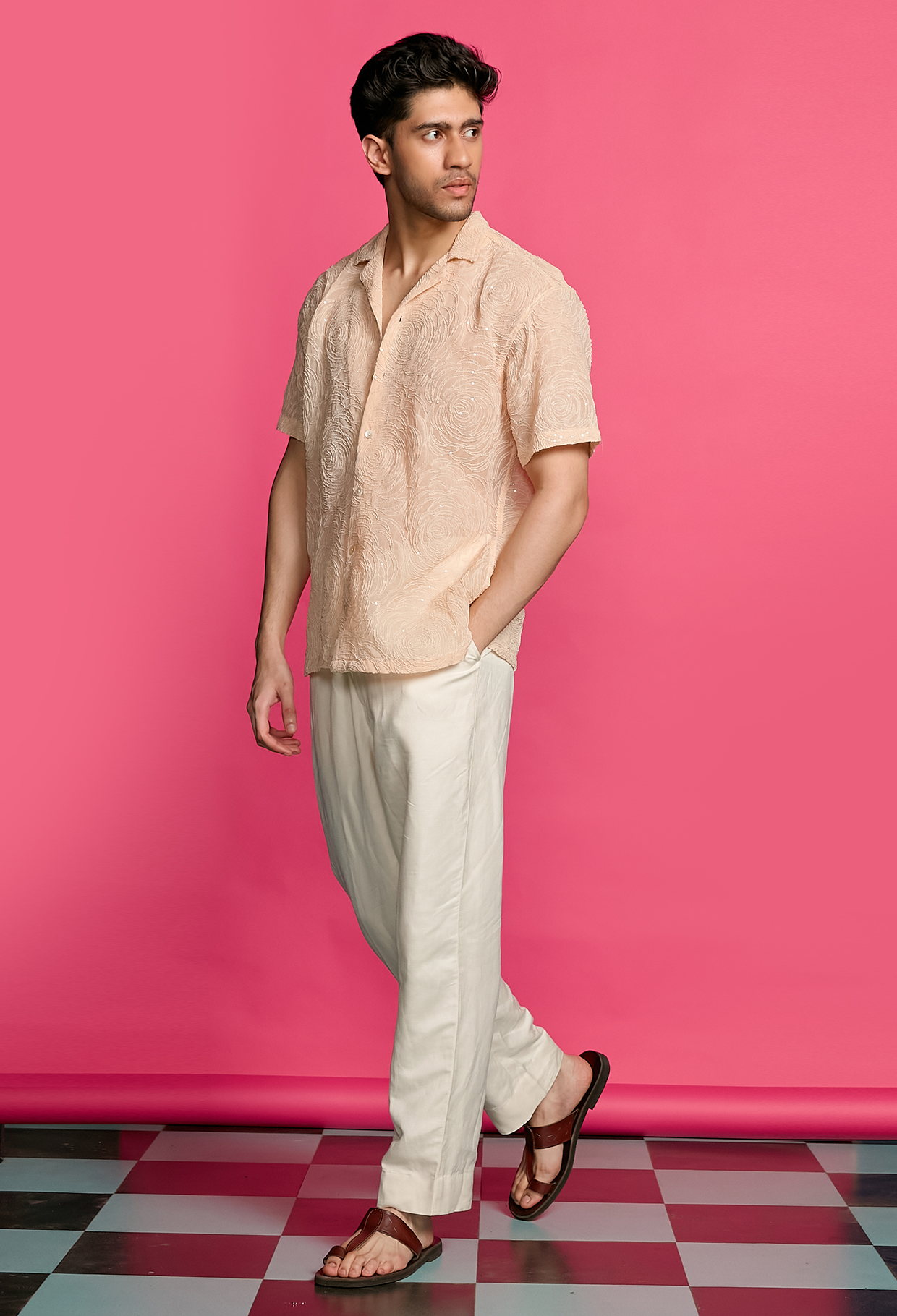 Shimmerveil Embroidered Peach Shirt