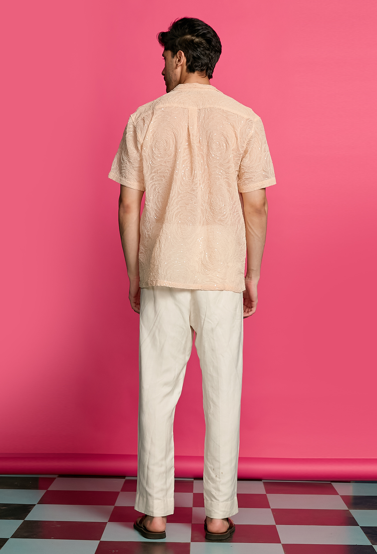 Shimmerveil Embroidered Peach Shirt
