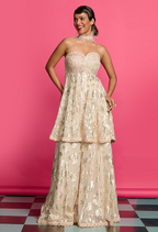 Gold Peplum Sharara Set