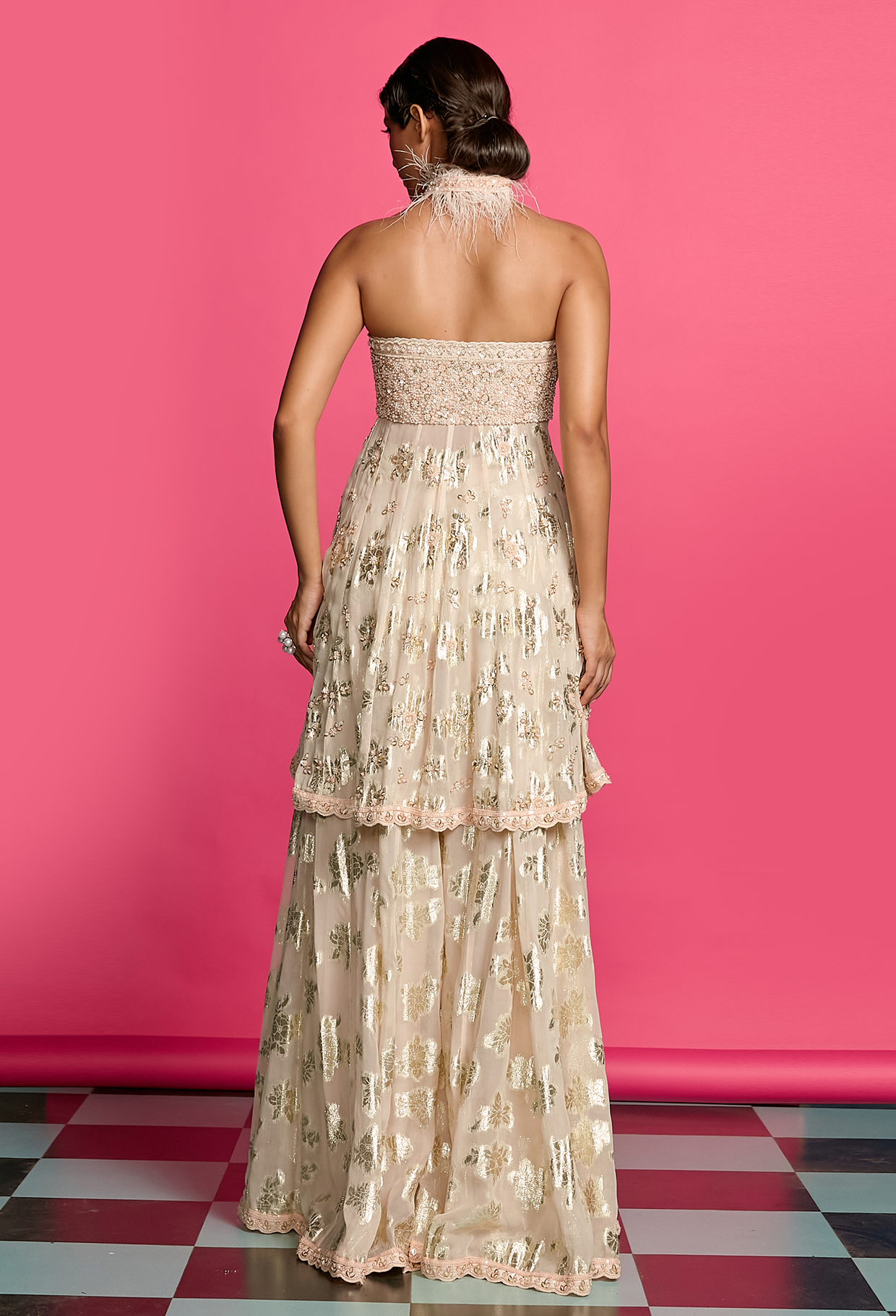 GOLD PEPLUM SHARARA SET