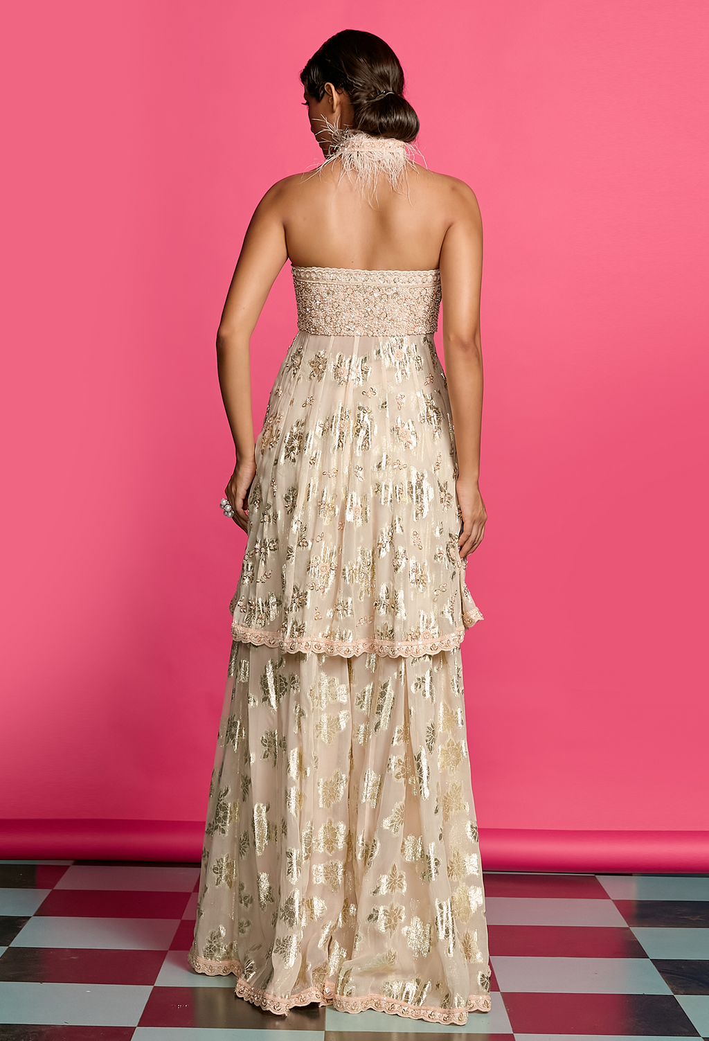 Gold Peplum Sharara Set