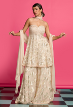 Gold Peplum Sharara Set