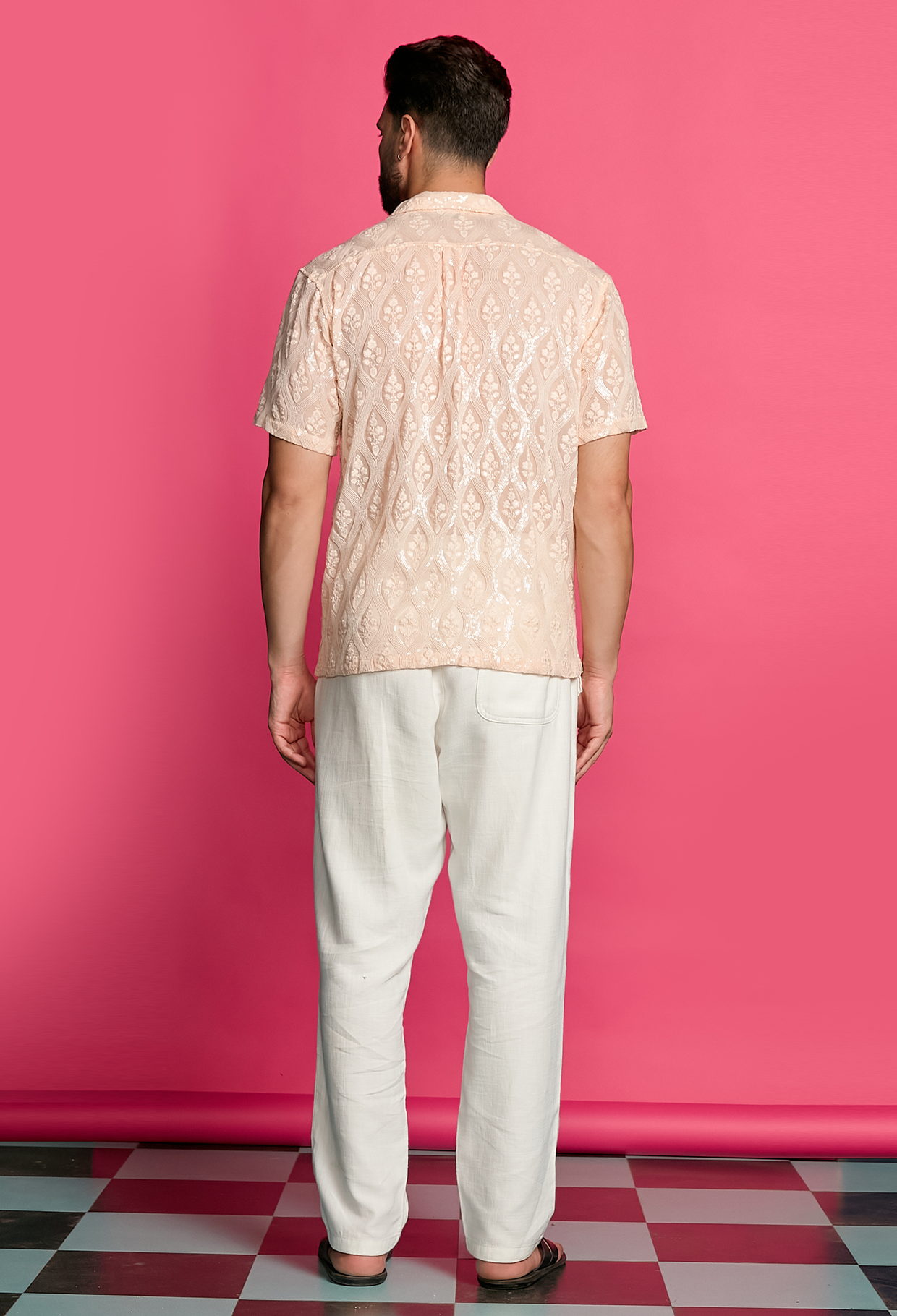 Shimmerveil Peach Intricate Embroidered Shirt