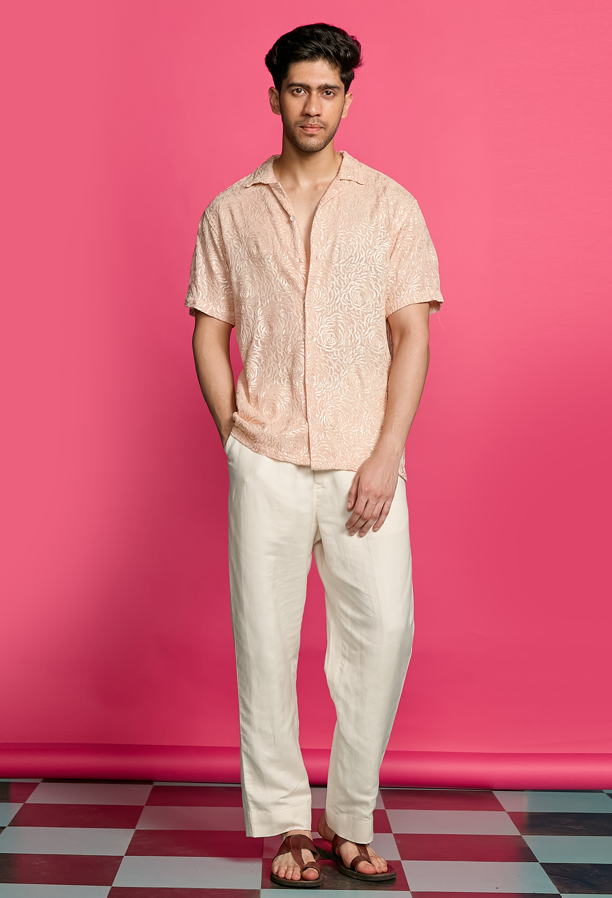 Shimmerveil Rose Pattern Peach Shirt