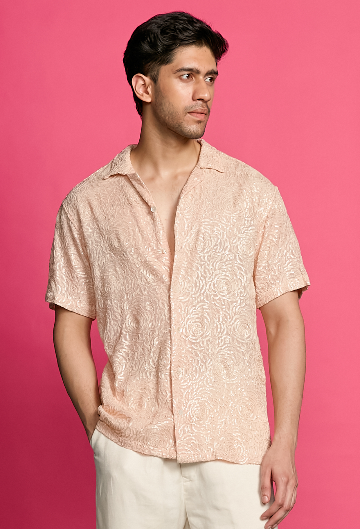 Shimmerveil Rose Pattern Peach Shirt