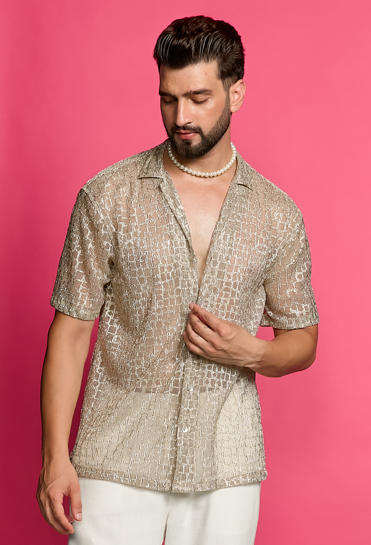Shimmerveil Gold Printed Shirt
