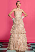 Gold Shimmer 3 Tiered Flared Gown