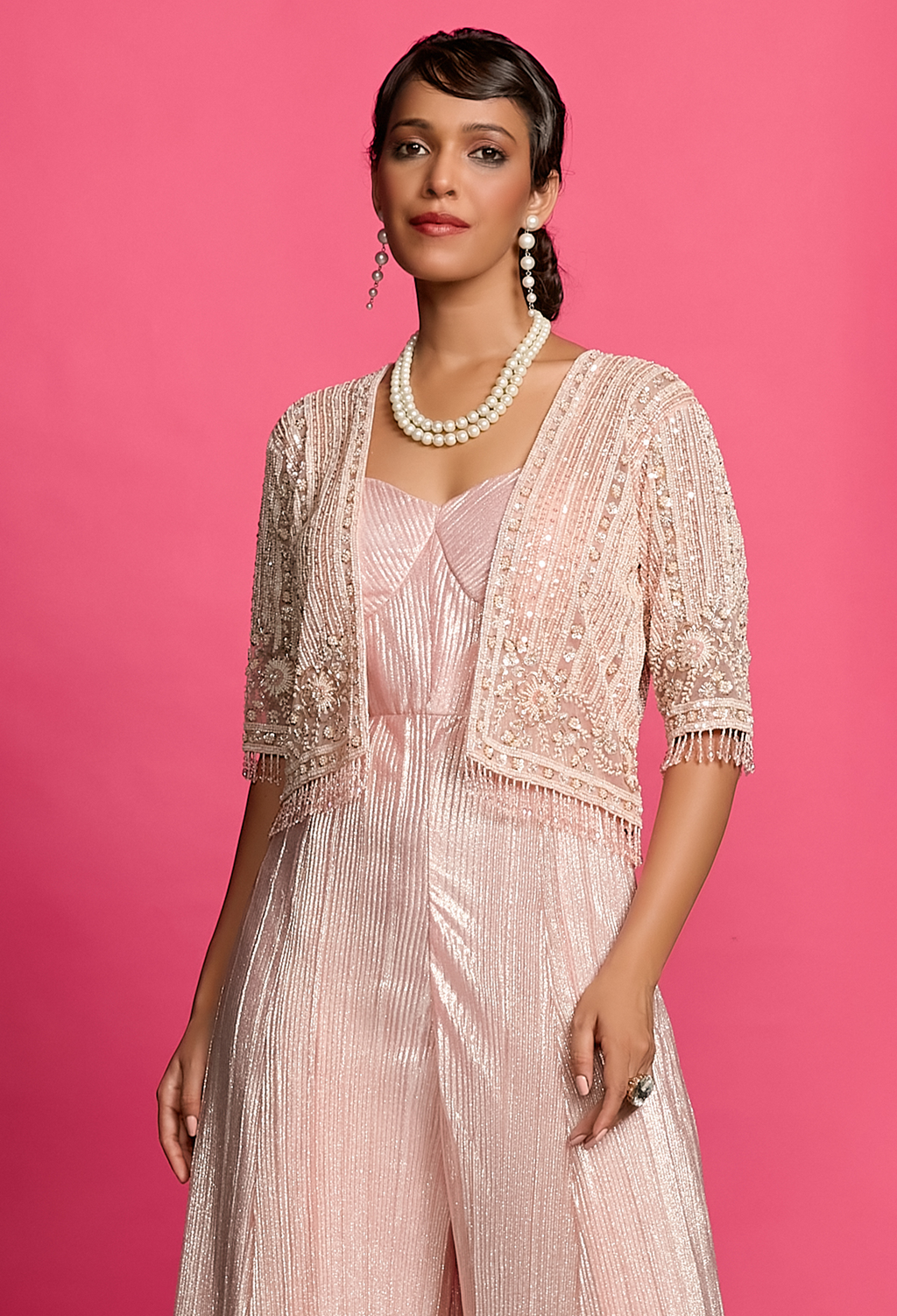 Peach Shimmer Crinkle Jumpsuit