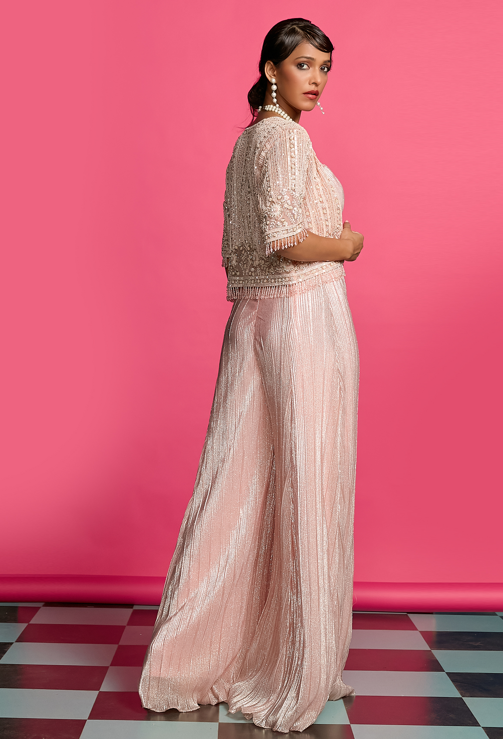 Peach Shimmer Crinkle Jumpsuit