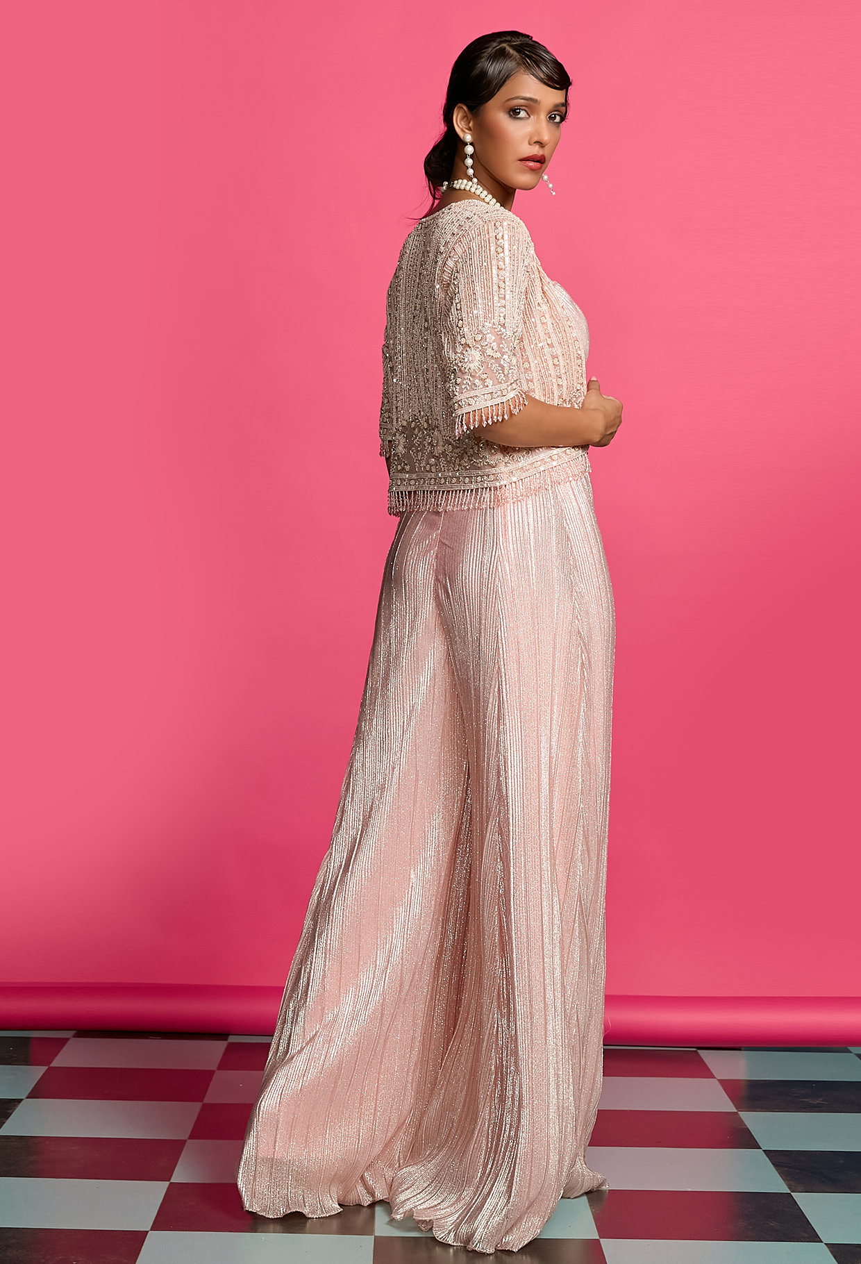 Peach Shimmer Crinkle Jumpsuit