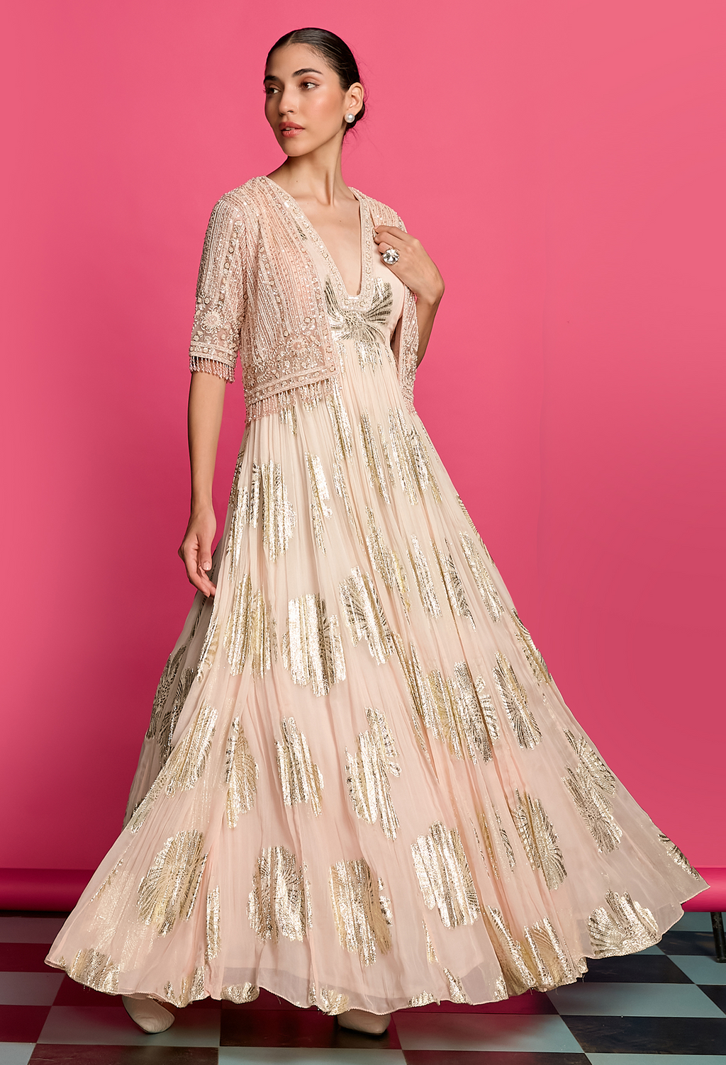 Peach Shimmer Gown Set