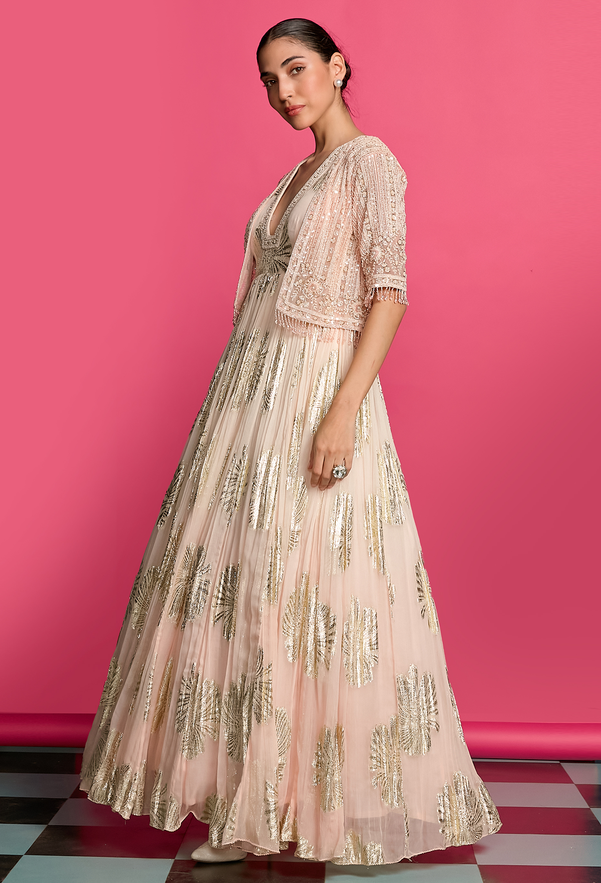 Peach Shimmer Gown Set