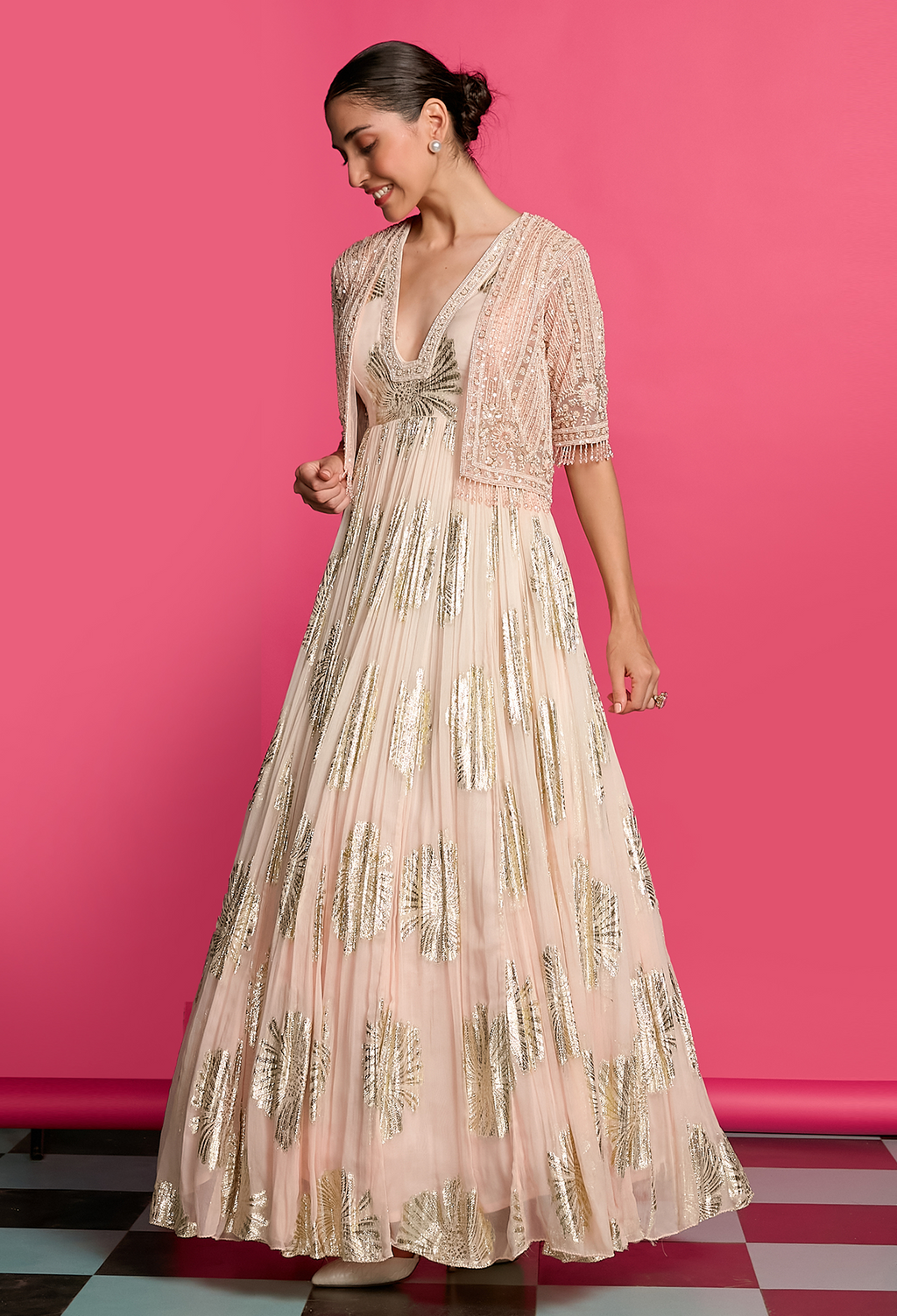 Peach Shimmer Gown Set