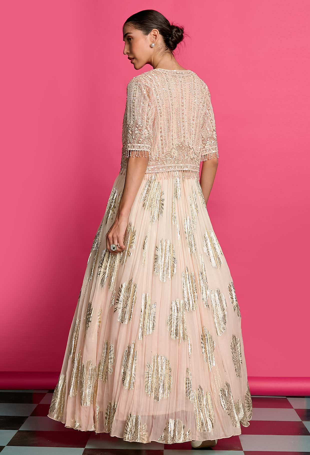 Peach Shimmer Gown Set
