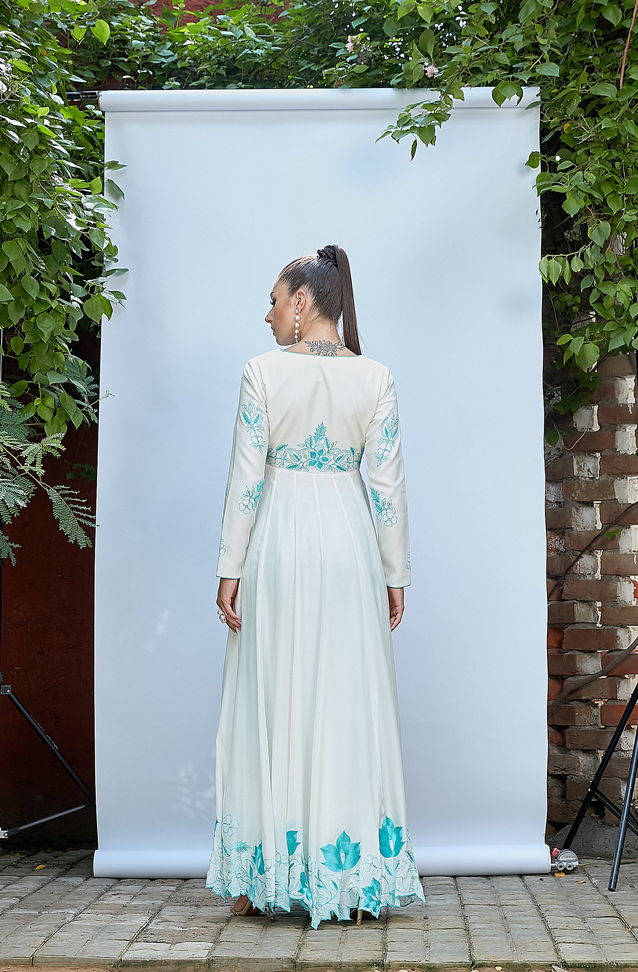 White Crepe Anarkali Set