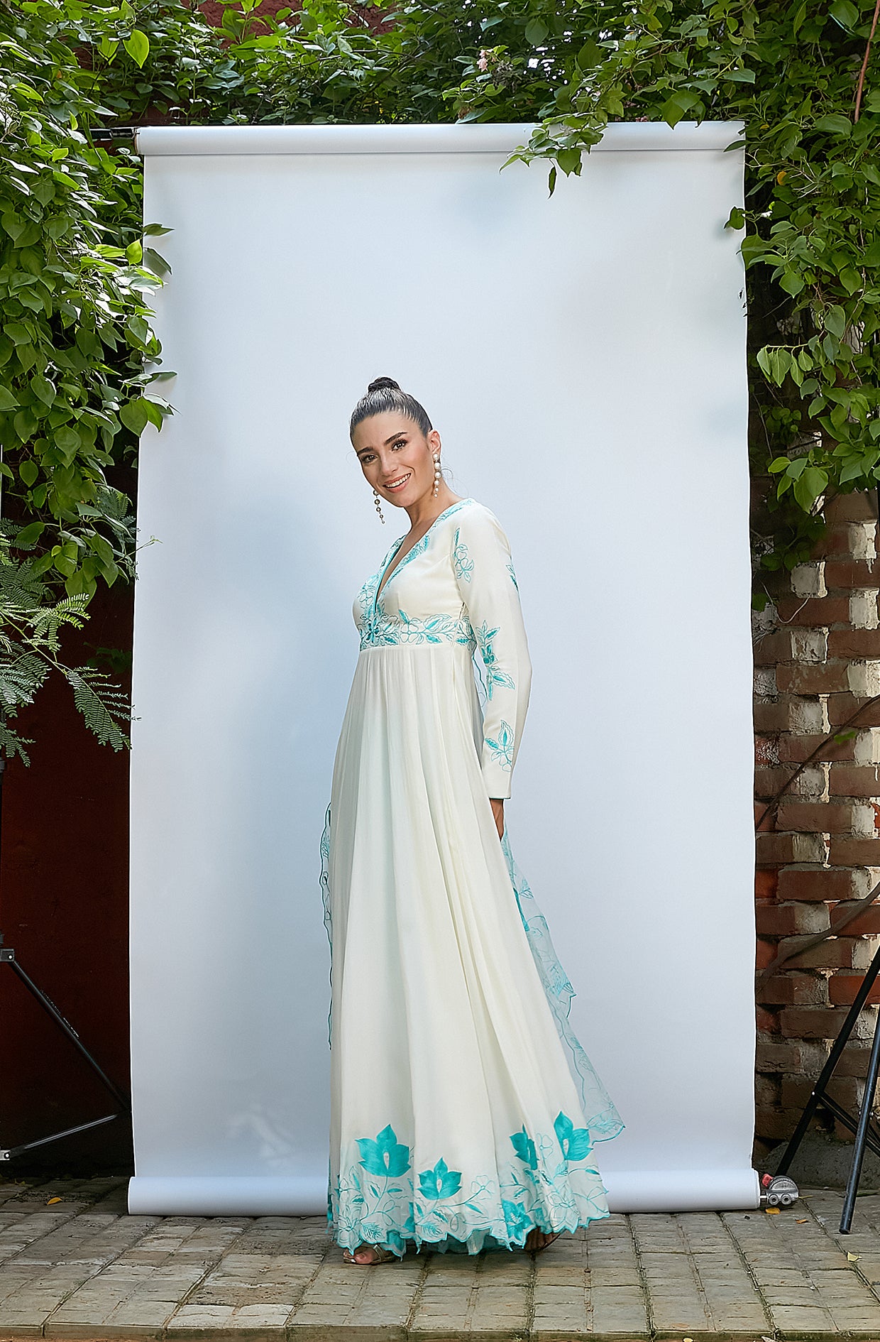 White Crepe Anarkali Set