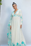 WHITE CREPE ANARKALI SET