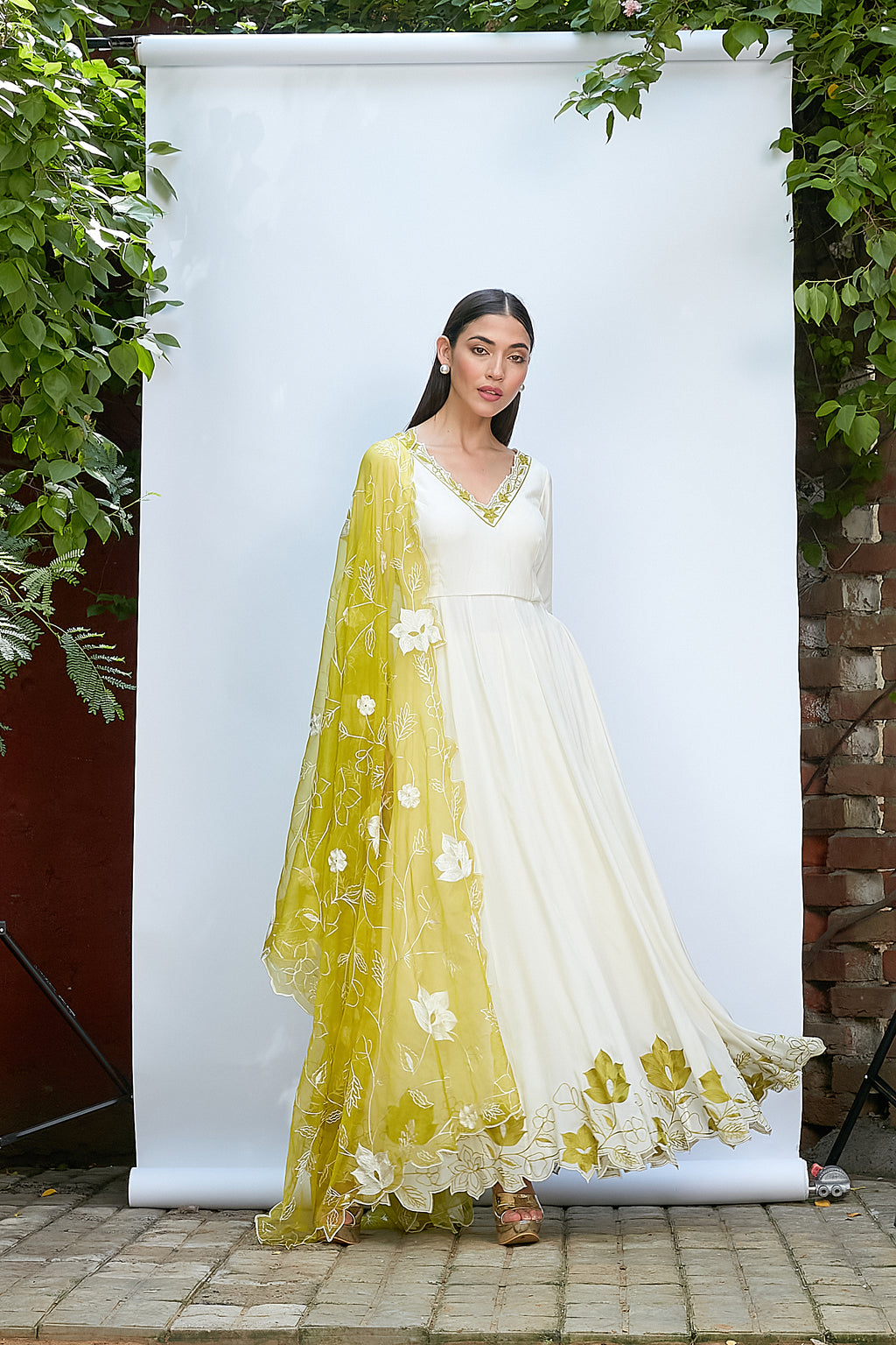 Ivory Crepe Anarkali Set