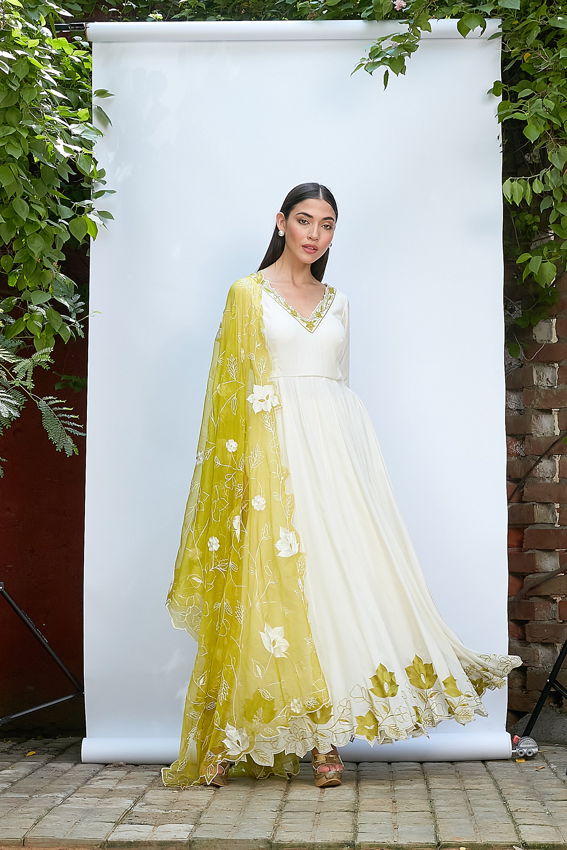 Ivory Crepe Anarkali Set