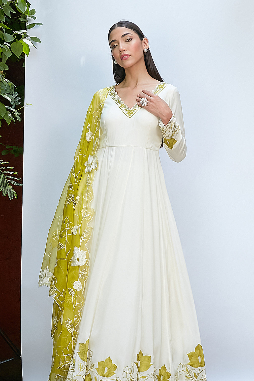 Ivory Crepe Anarkali Set
