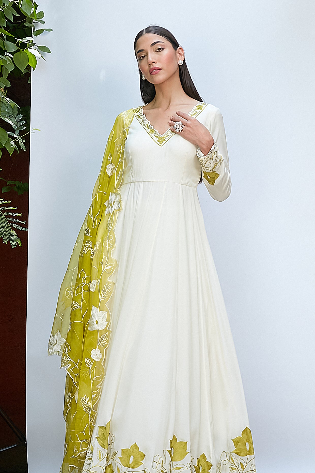 Ivory Crepe Anarkali Set