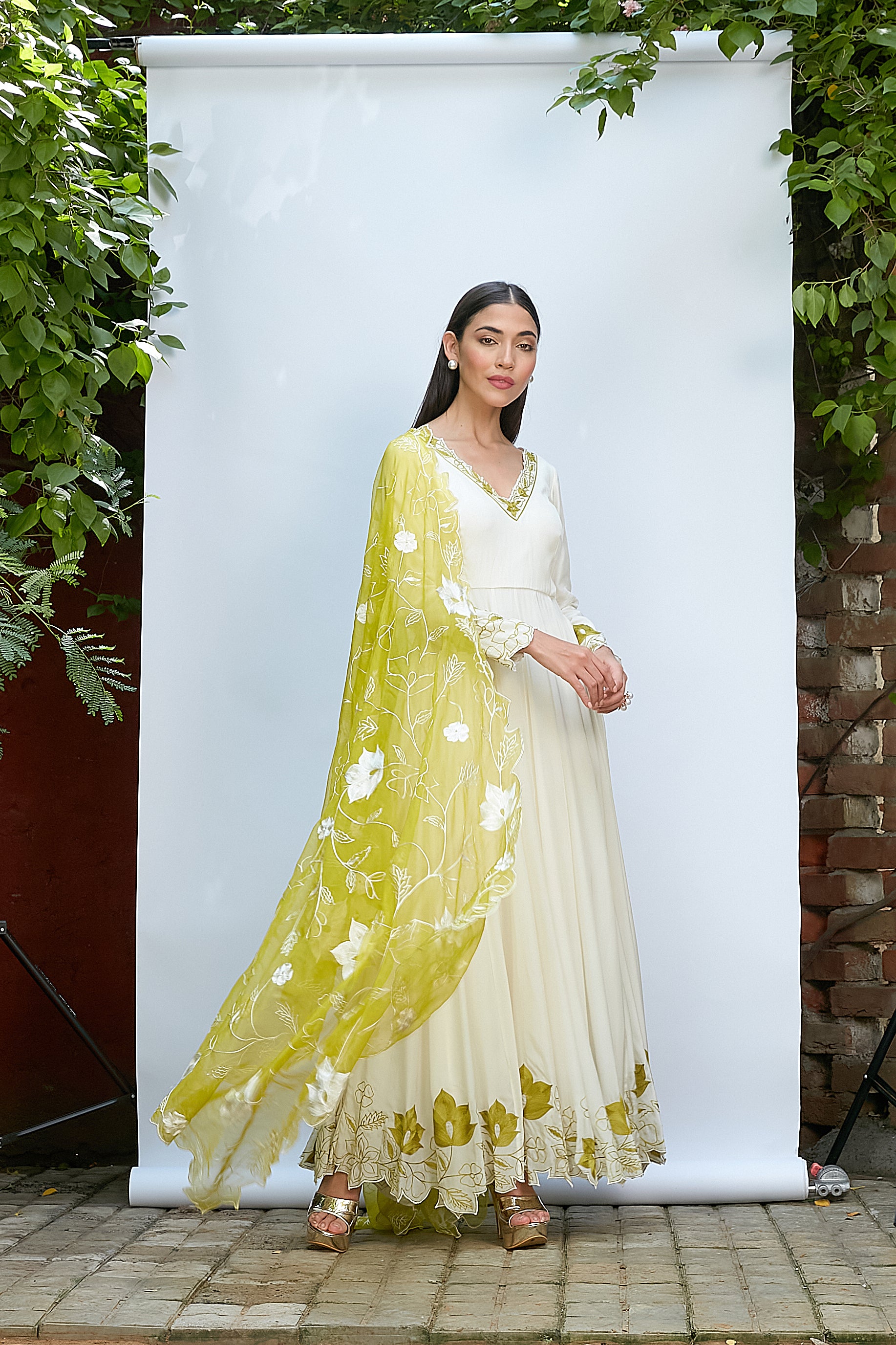 Ivory Crepe Anarkali Set