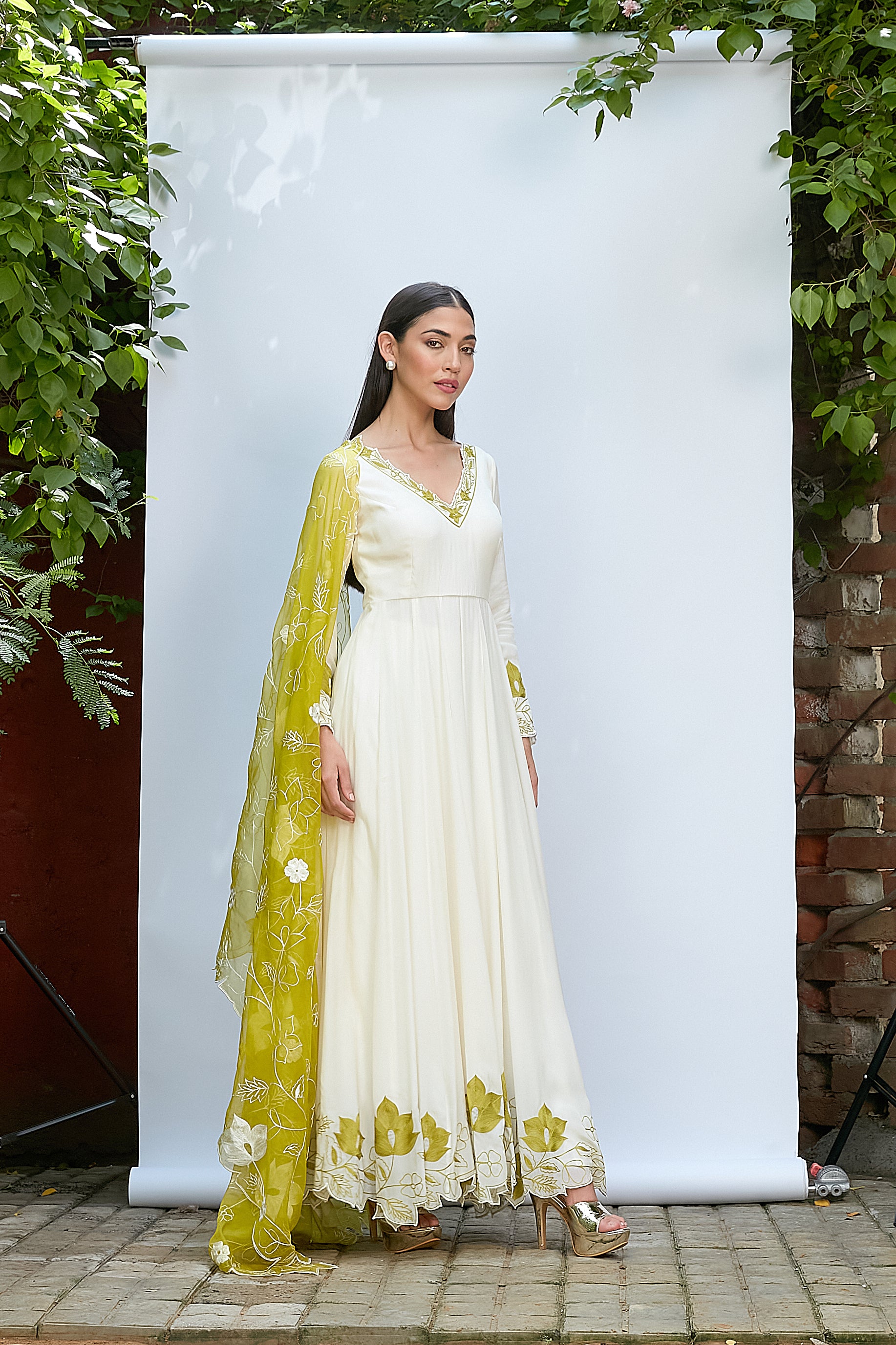 Ivory Crepe Anarkali Set