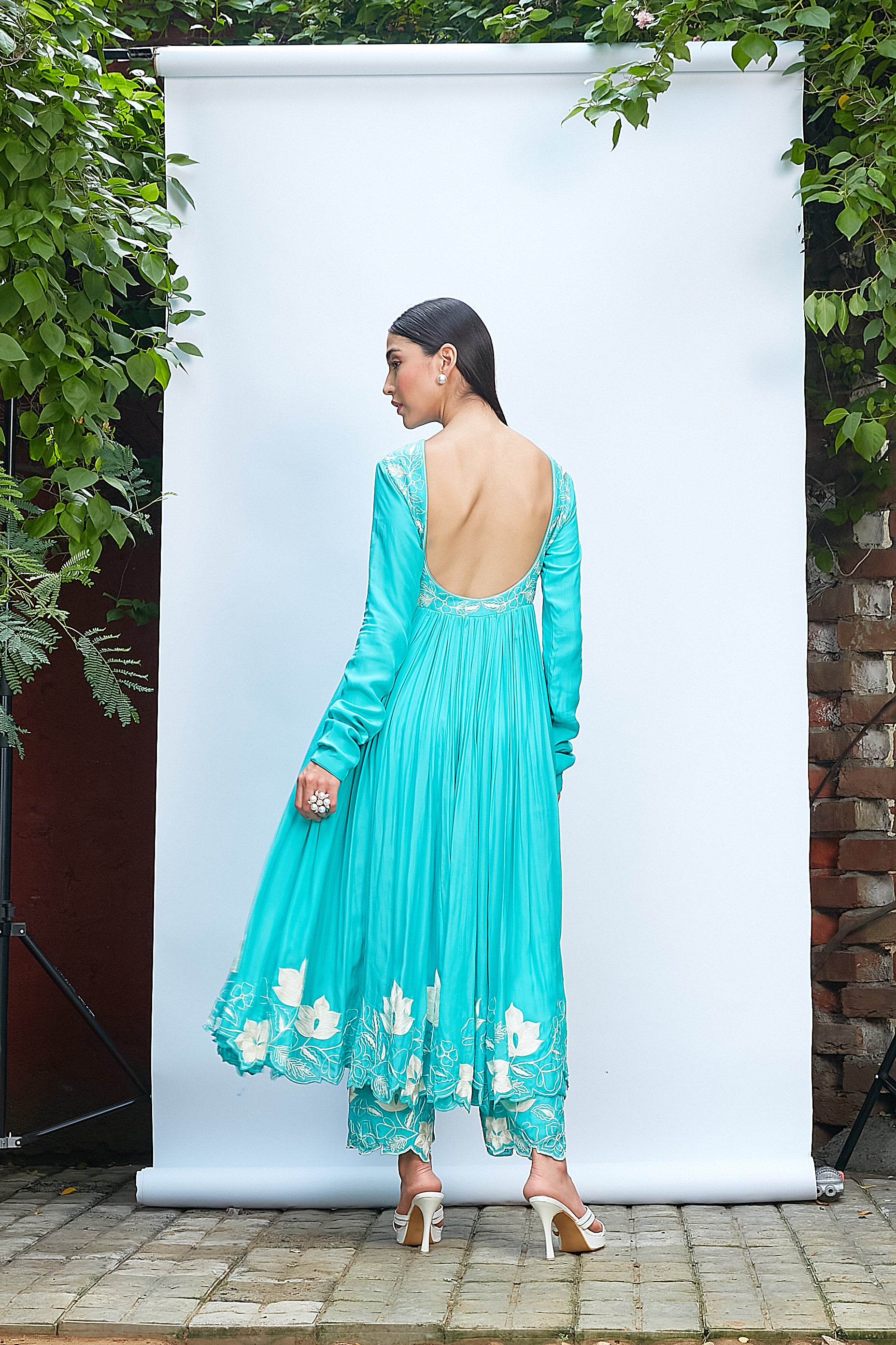 Bright Turquoise Anarkali Set