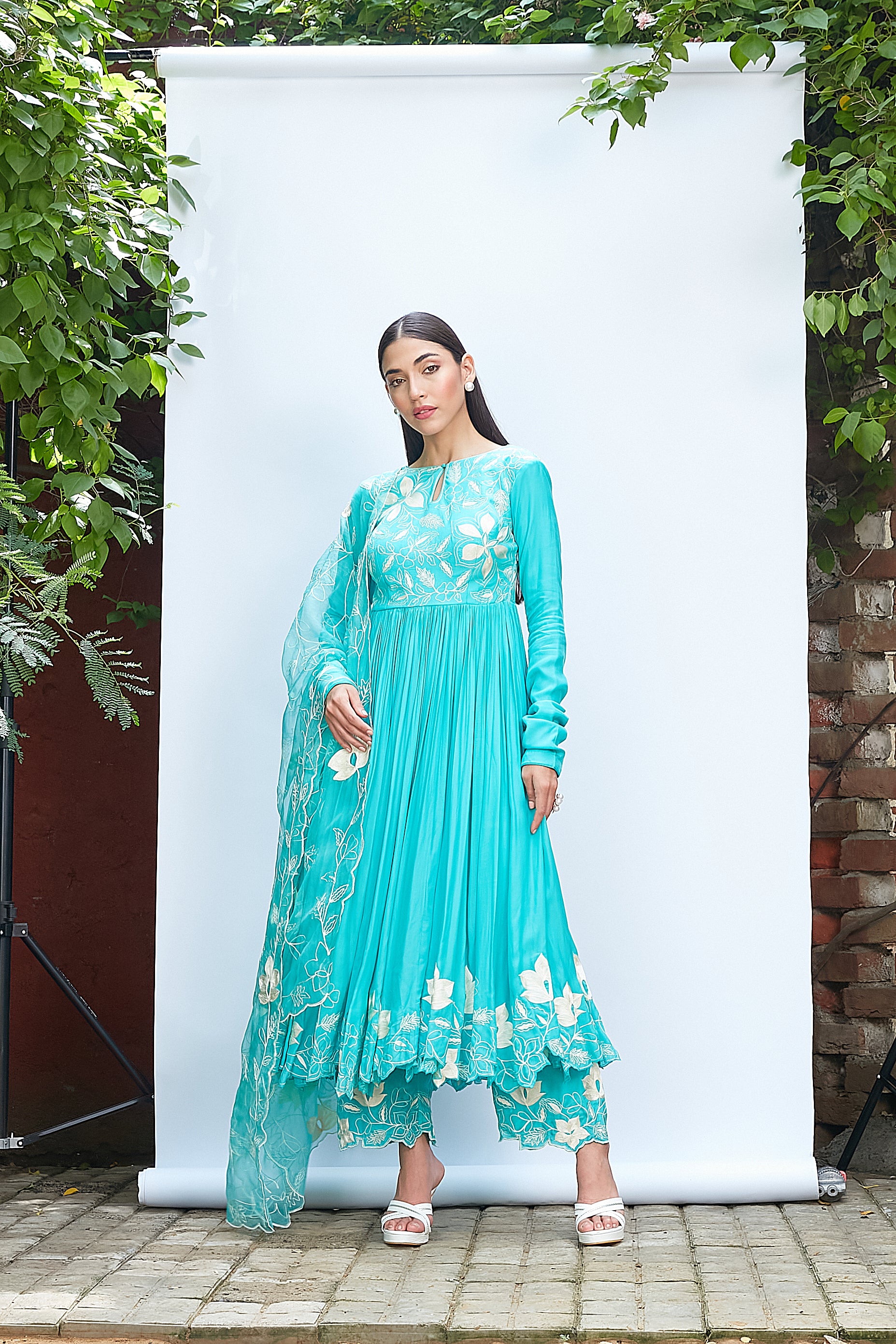 Bright Turquoise Anarkali Set