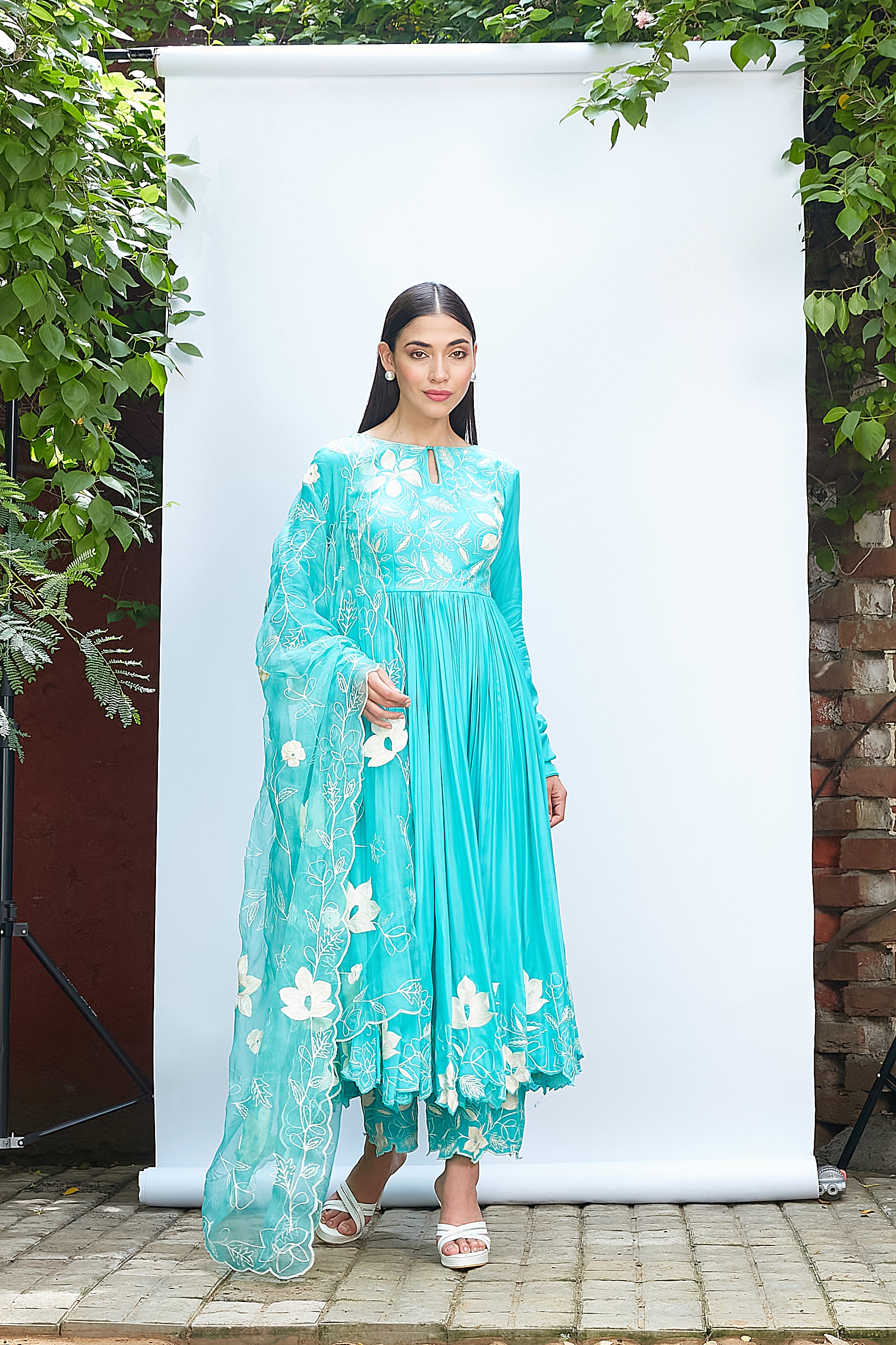 Bright Turquoise Anarkali Set