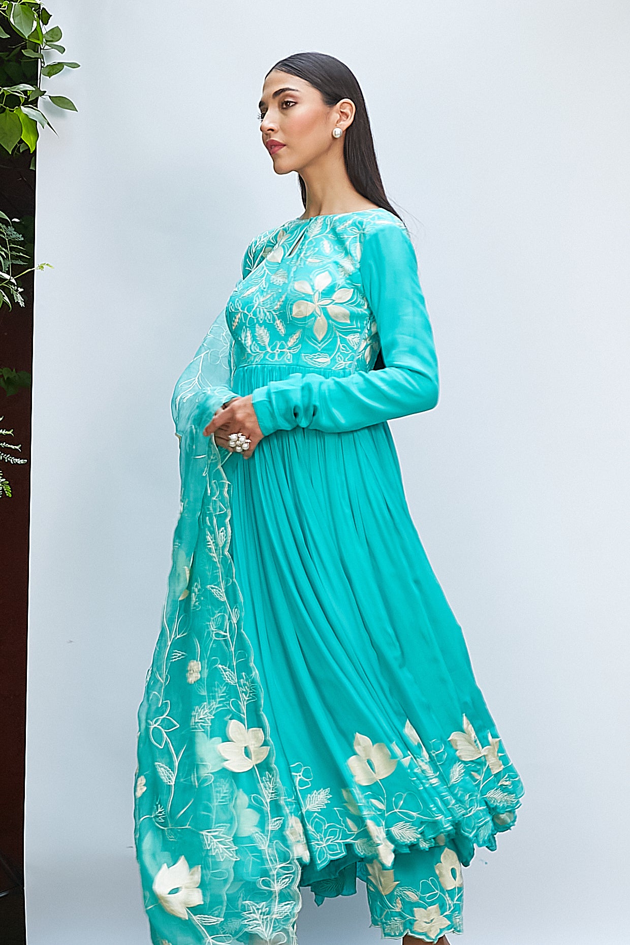 Bright Turquoise Anarkali Set