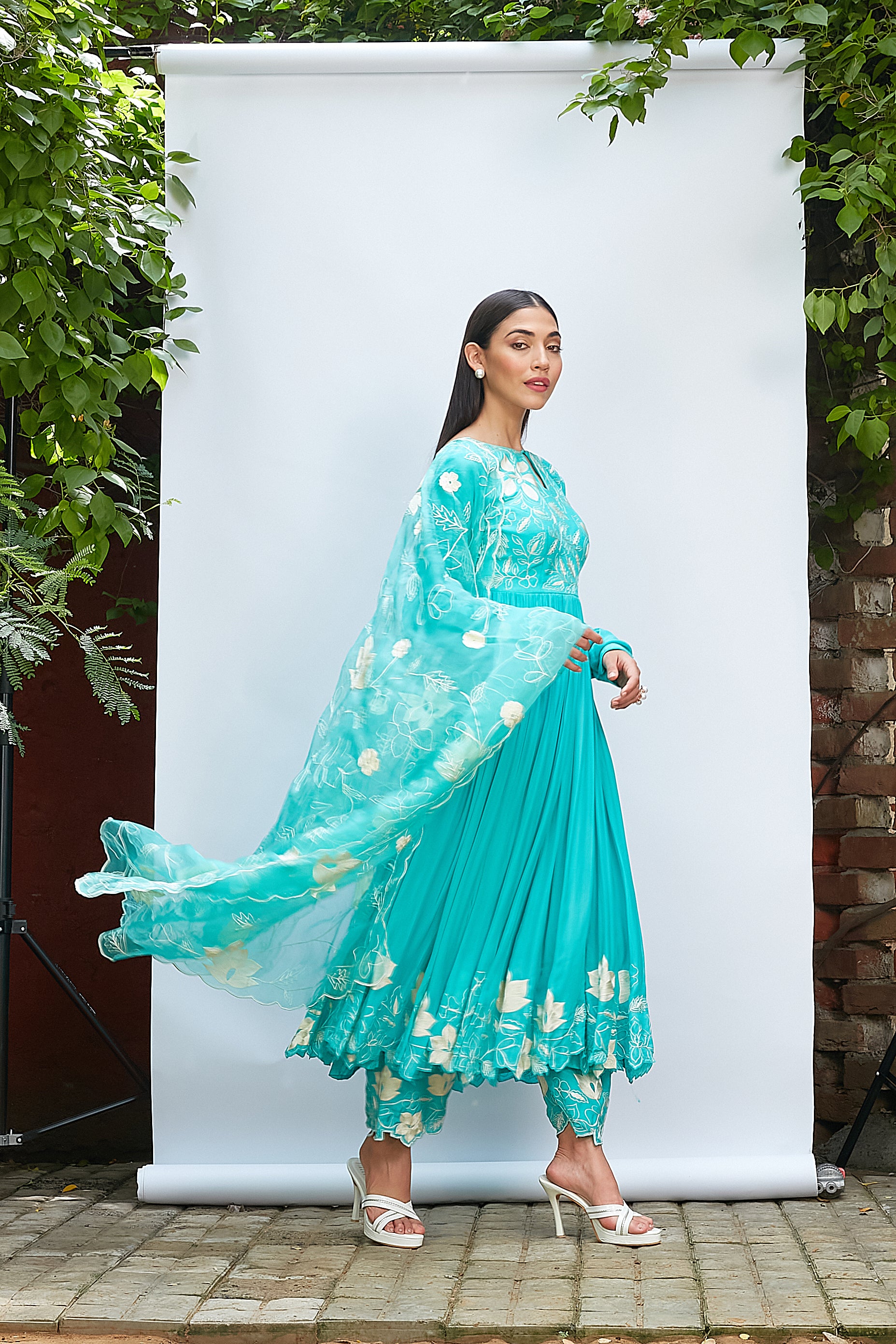 Bright Turquoise Anarkali Set
