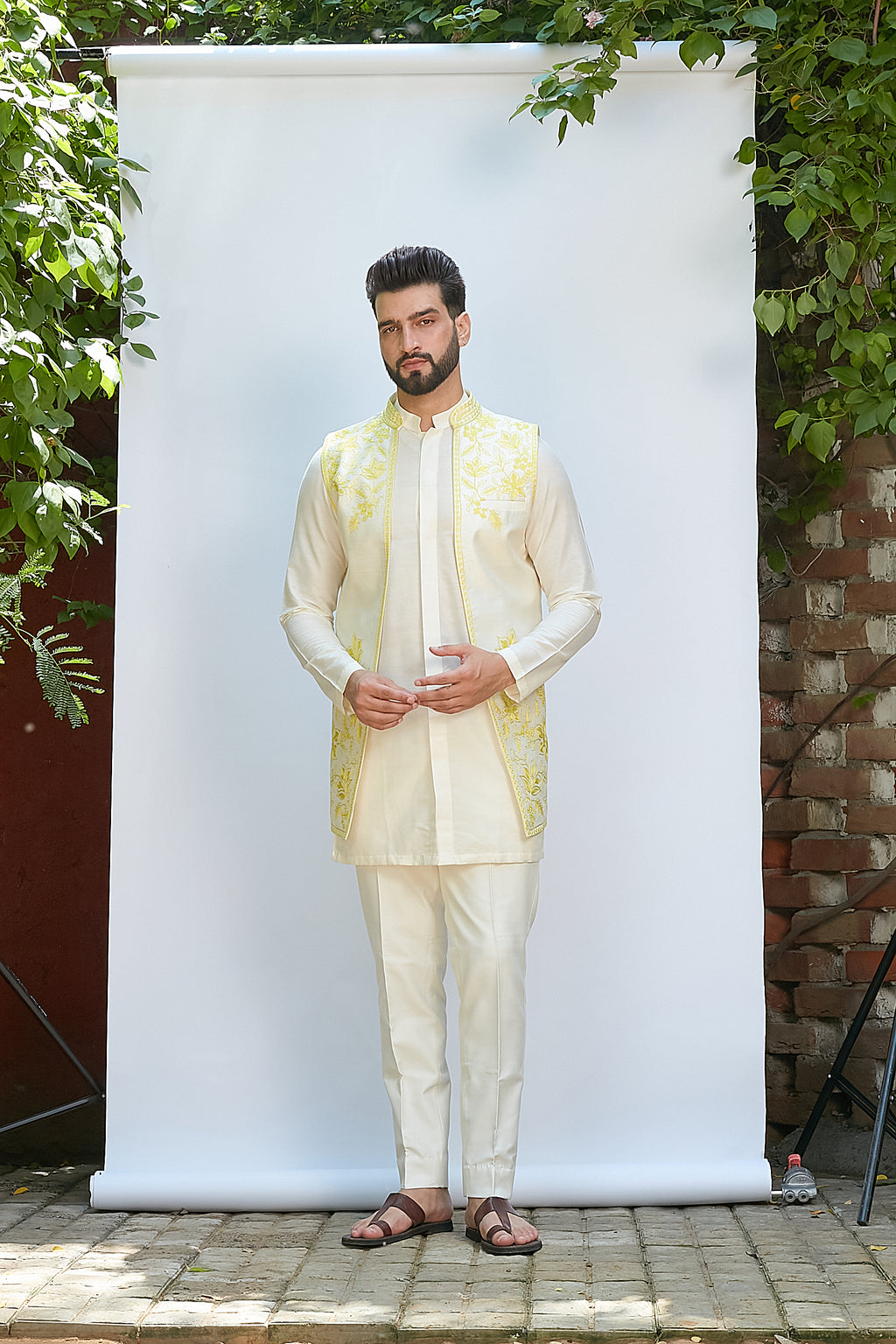 Ivory Short Kurta With Jacket Set