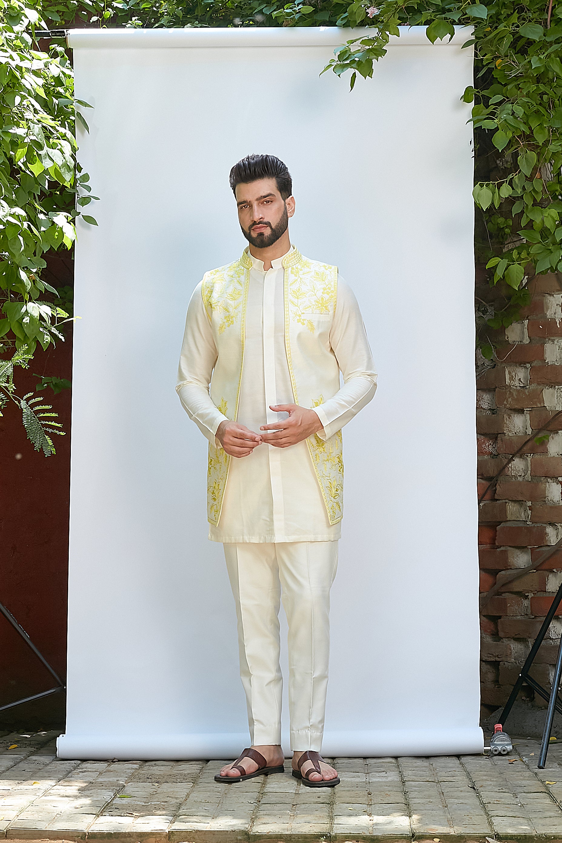 Ivory Short Kurta With Jacket Set