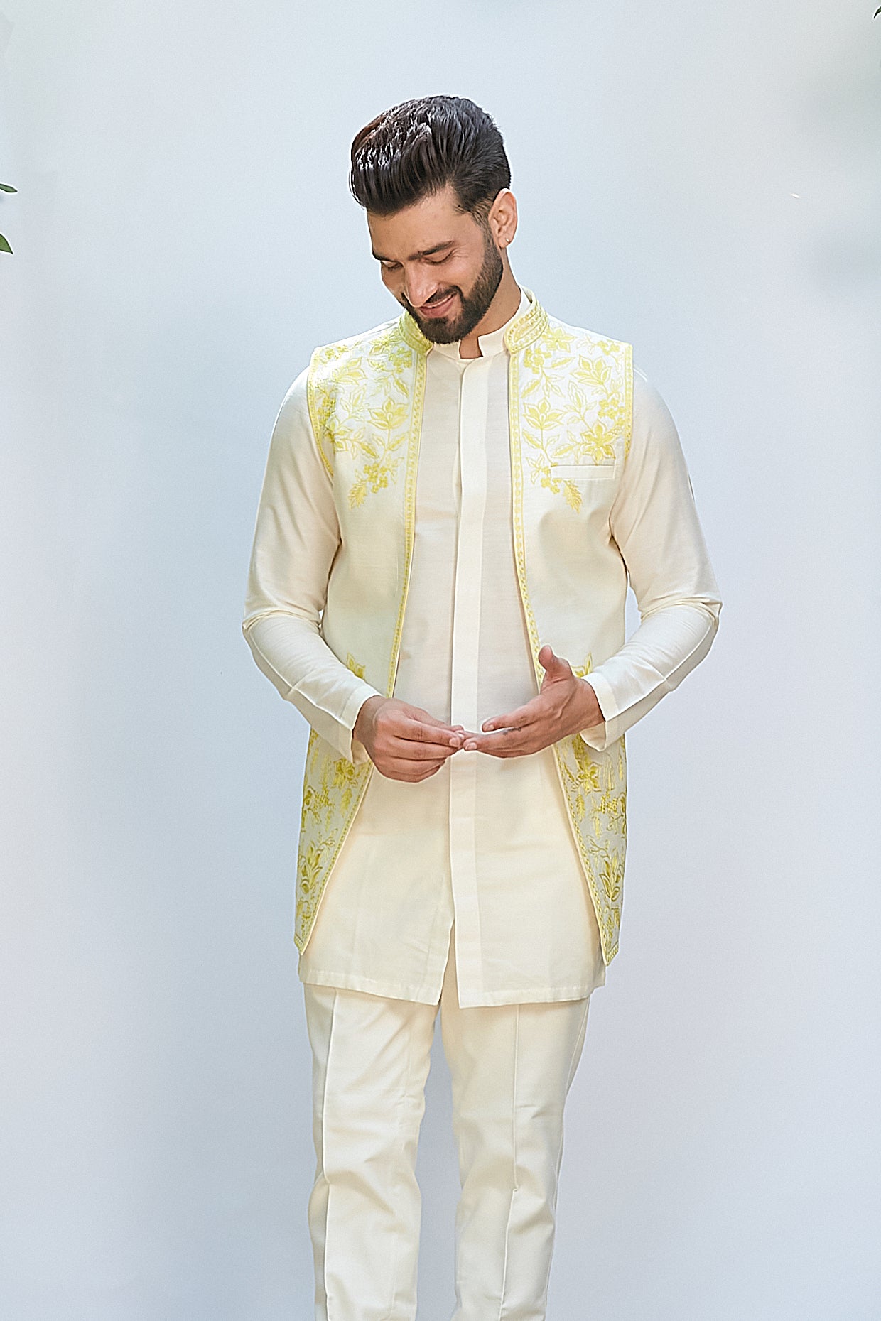 Ivory Short Kurta With Jacket Set