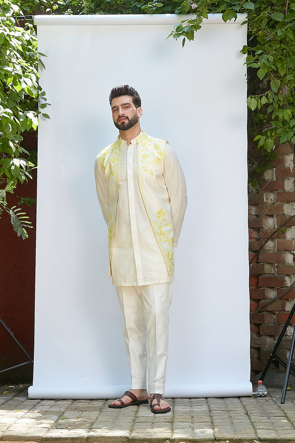 Ivory Short Kurta With Jacket Set