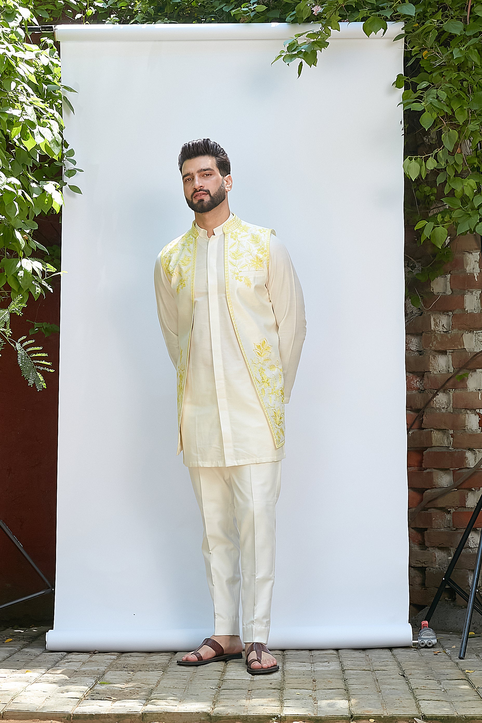 Ivory Short Kurta With Jacket Set
