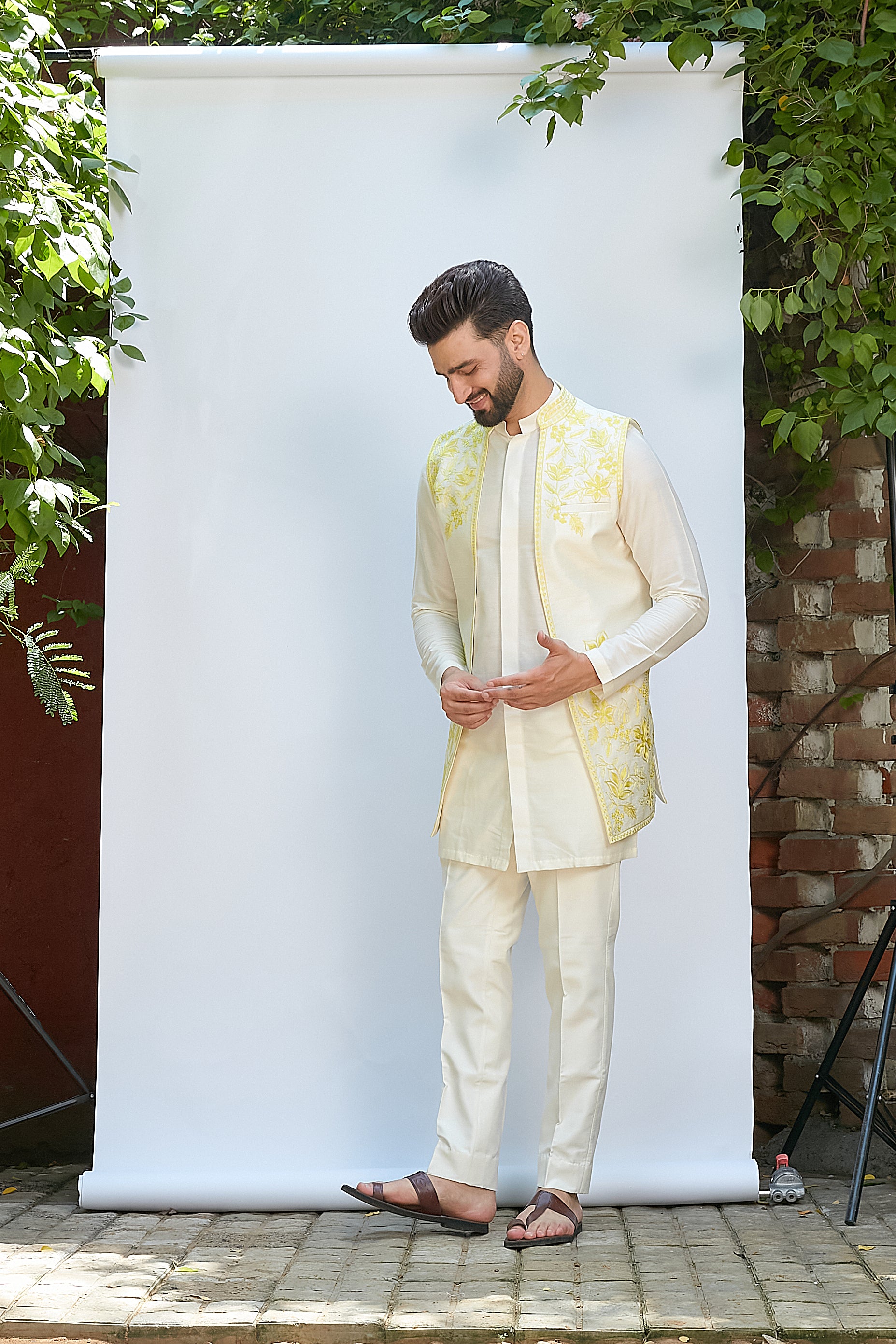 Ivory Short Kurta With Jacket Set