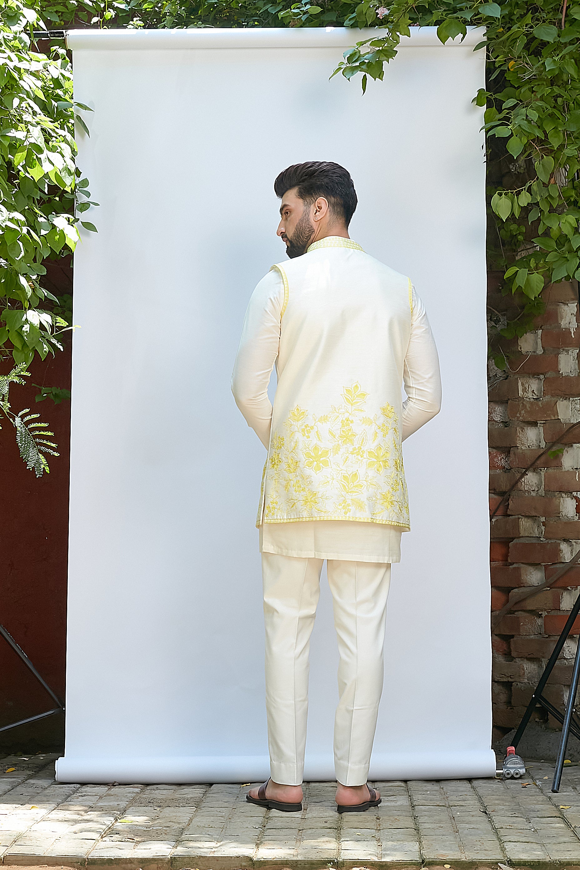 Ivory Short Kurta With Jacket Set
