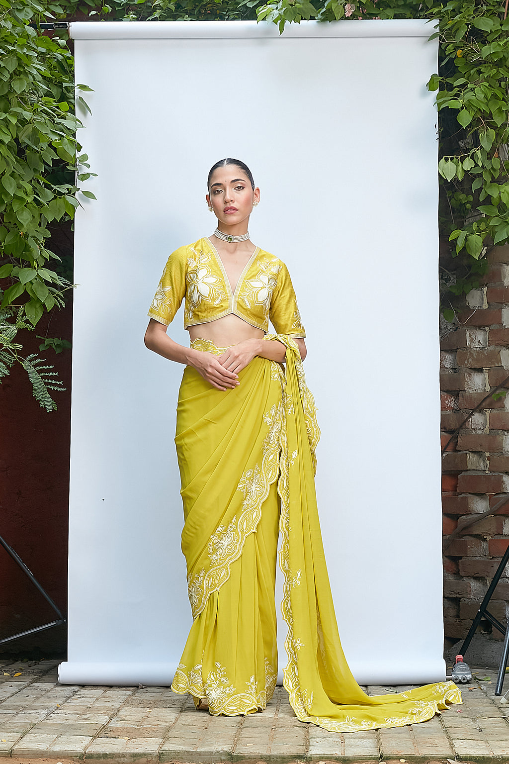 Sheen Green Pre Draped Saree