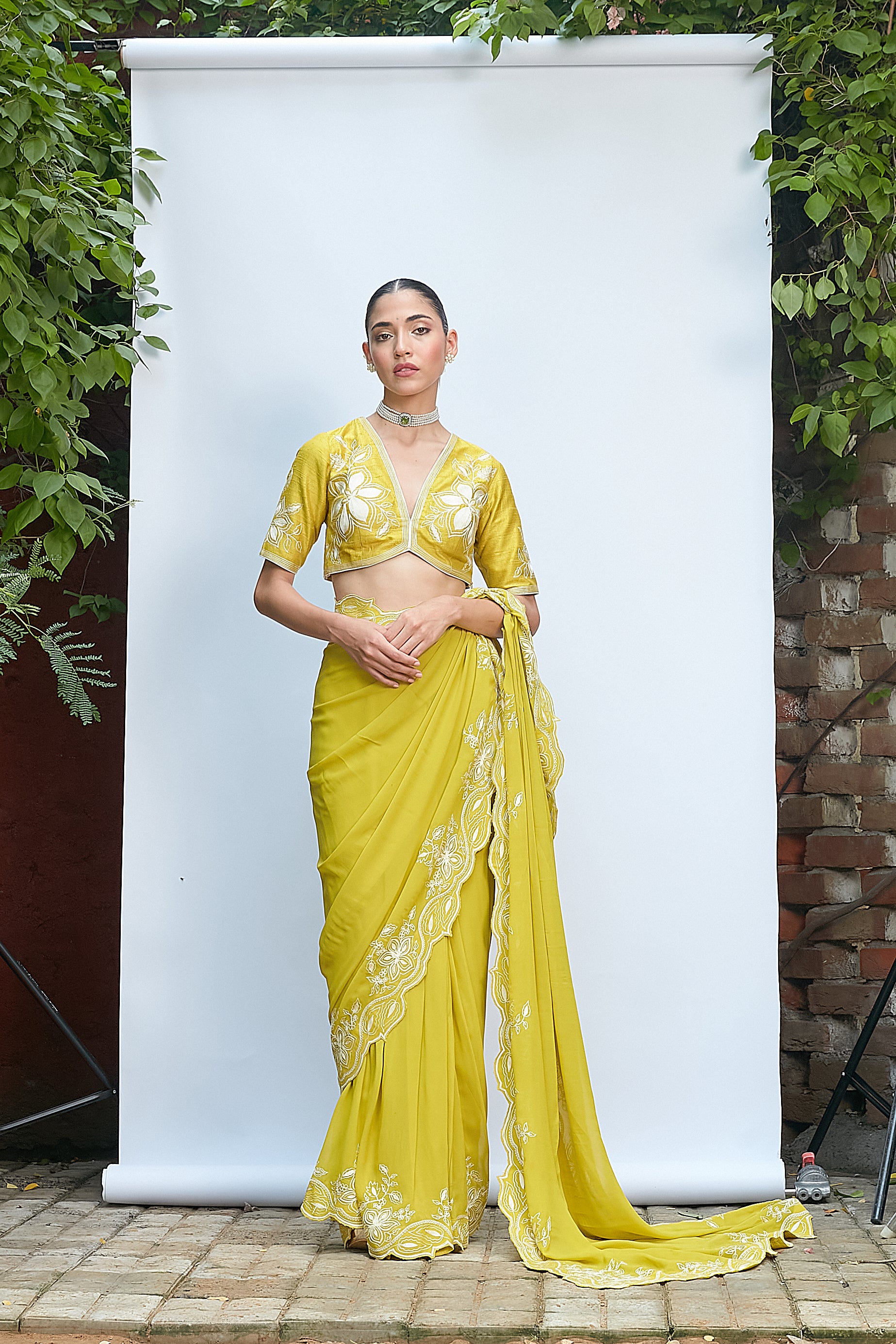Sheen Green Pre Draped Saree