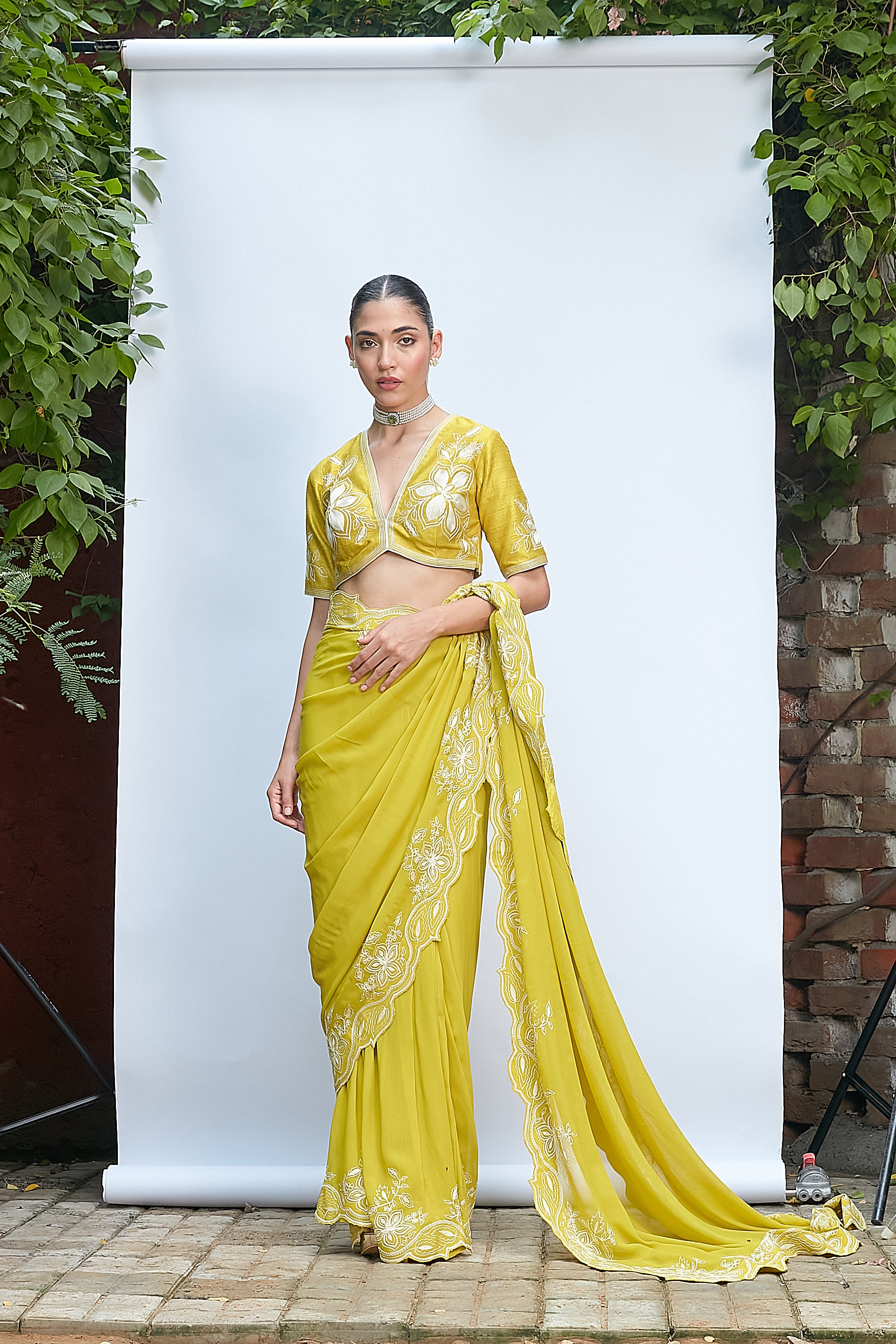 Sheen Green Pre Draped Saree