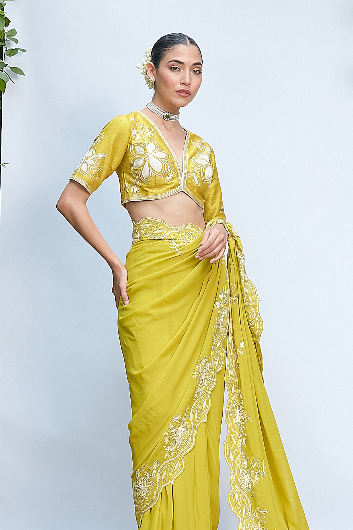 Sheen Green Pre Draped Saree