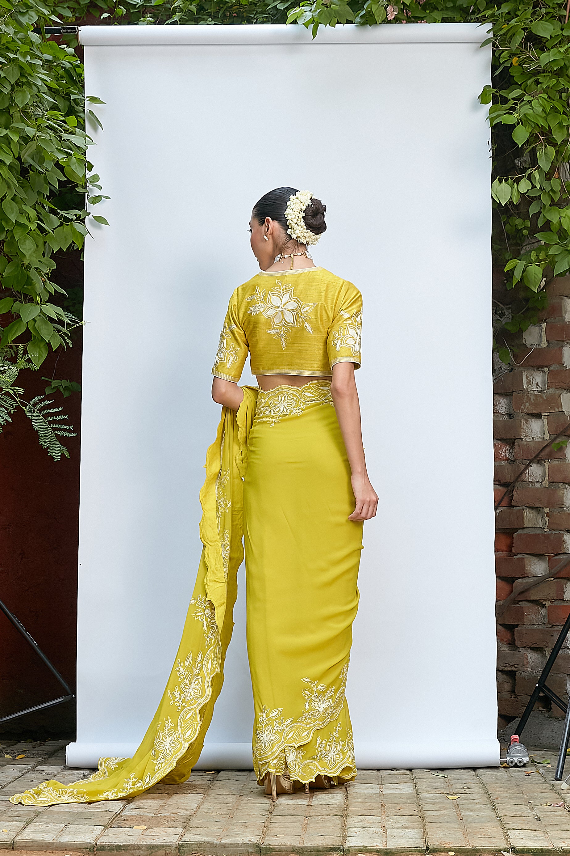 Sheen Green Pre Draped Saree
