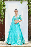 TURQUOISE CHANDERI LEHENGA