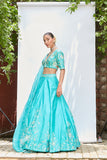 TURQUOISE CHANDERI LEHENGA