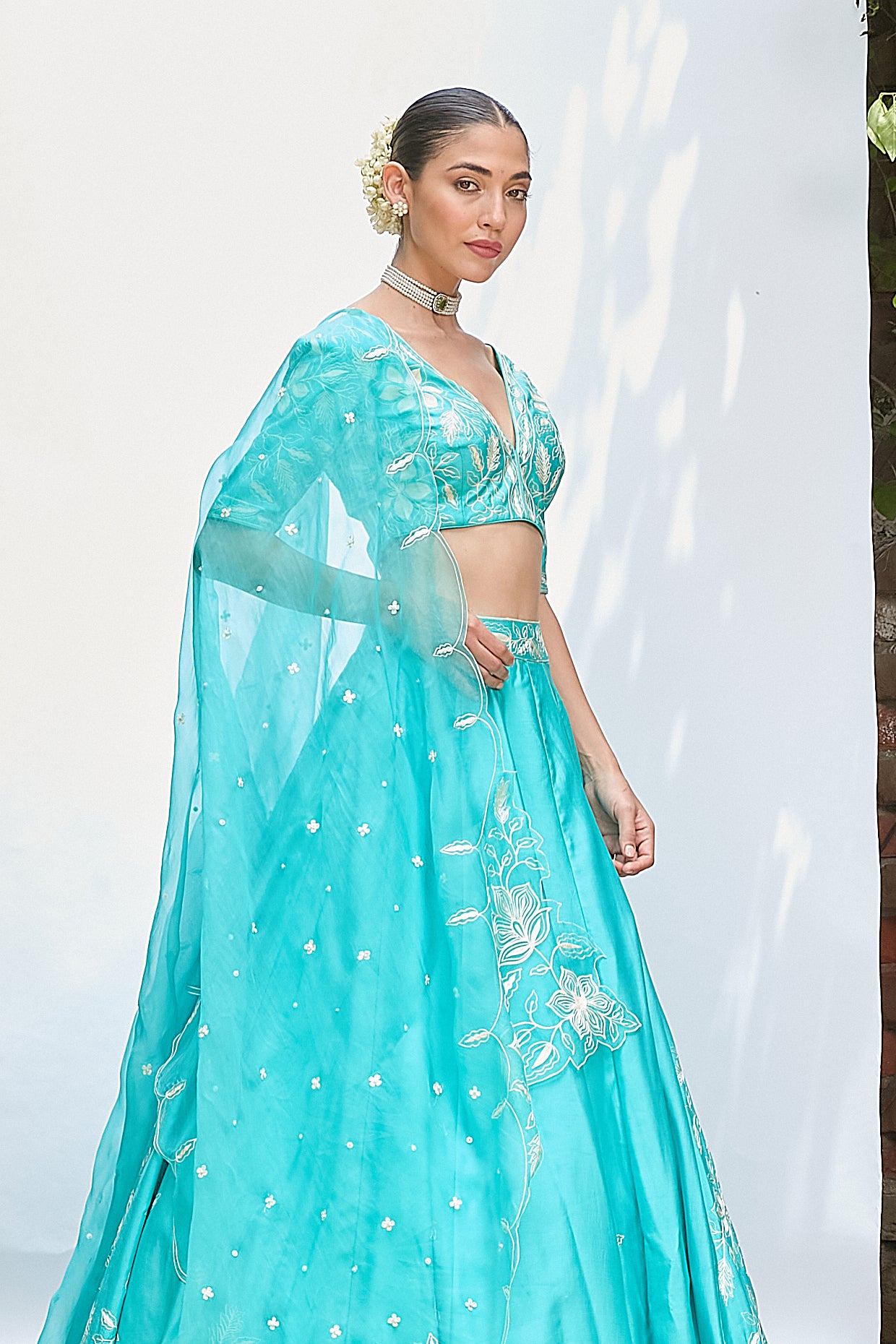 TURQUOISE CHANDERI LEHENGA