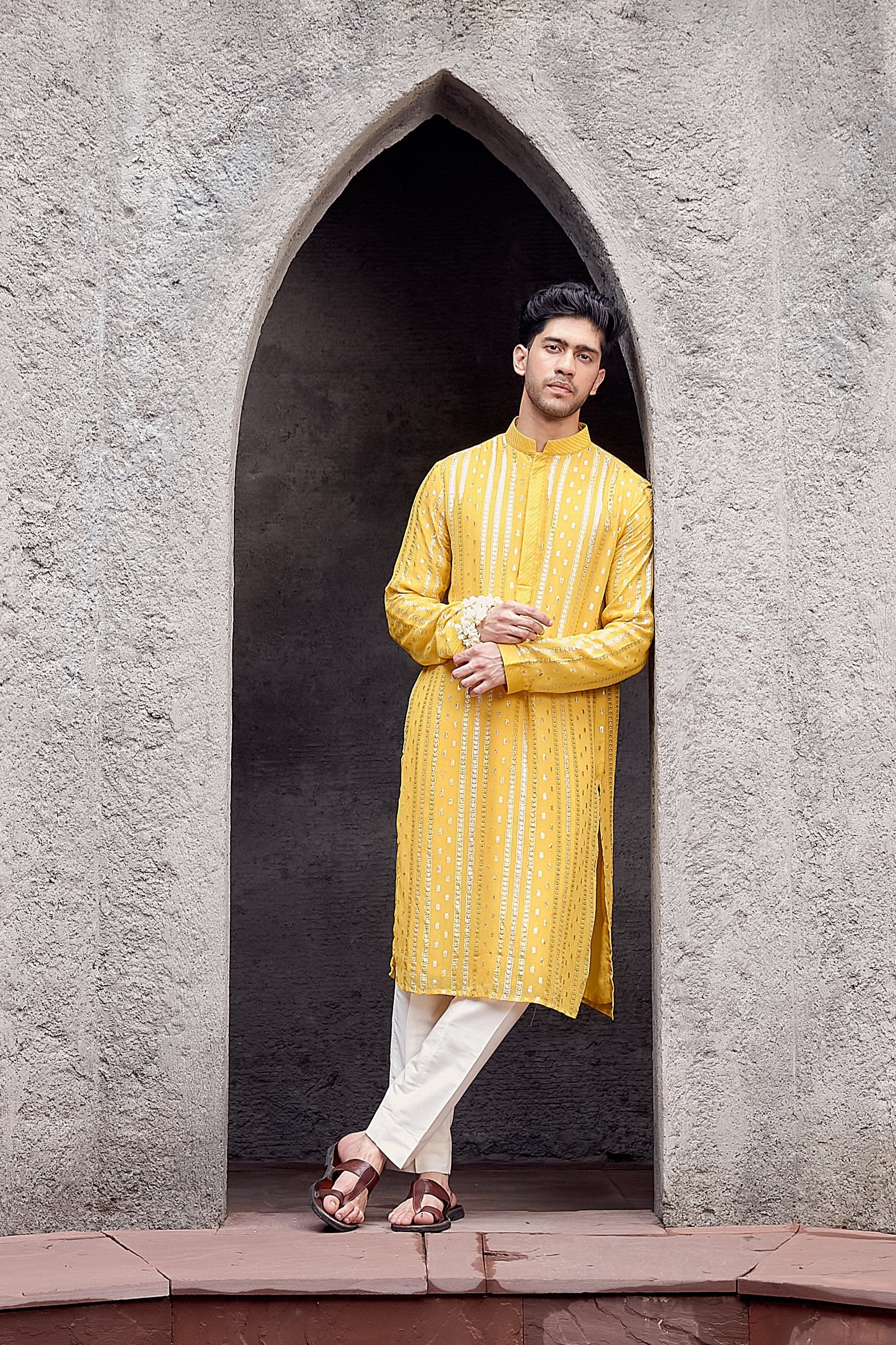 Yellow Shimmer Georgette Kurta Set